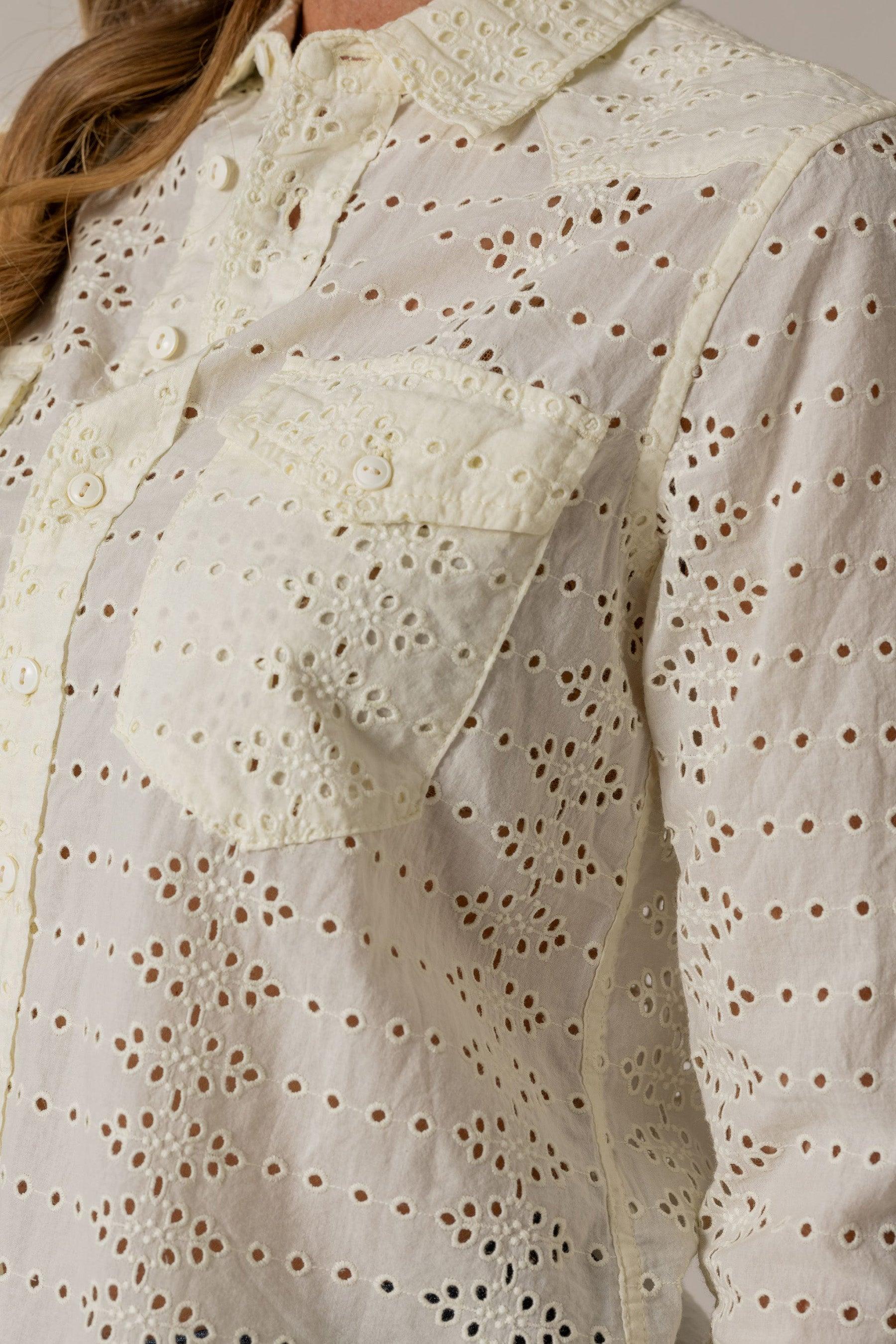 Rachel Eyelet Blouse Women's Floral Embroidered Short Sleeve Top - Perfect for Summer Outfits, Office Wear & Casual Dates