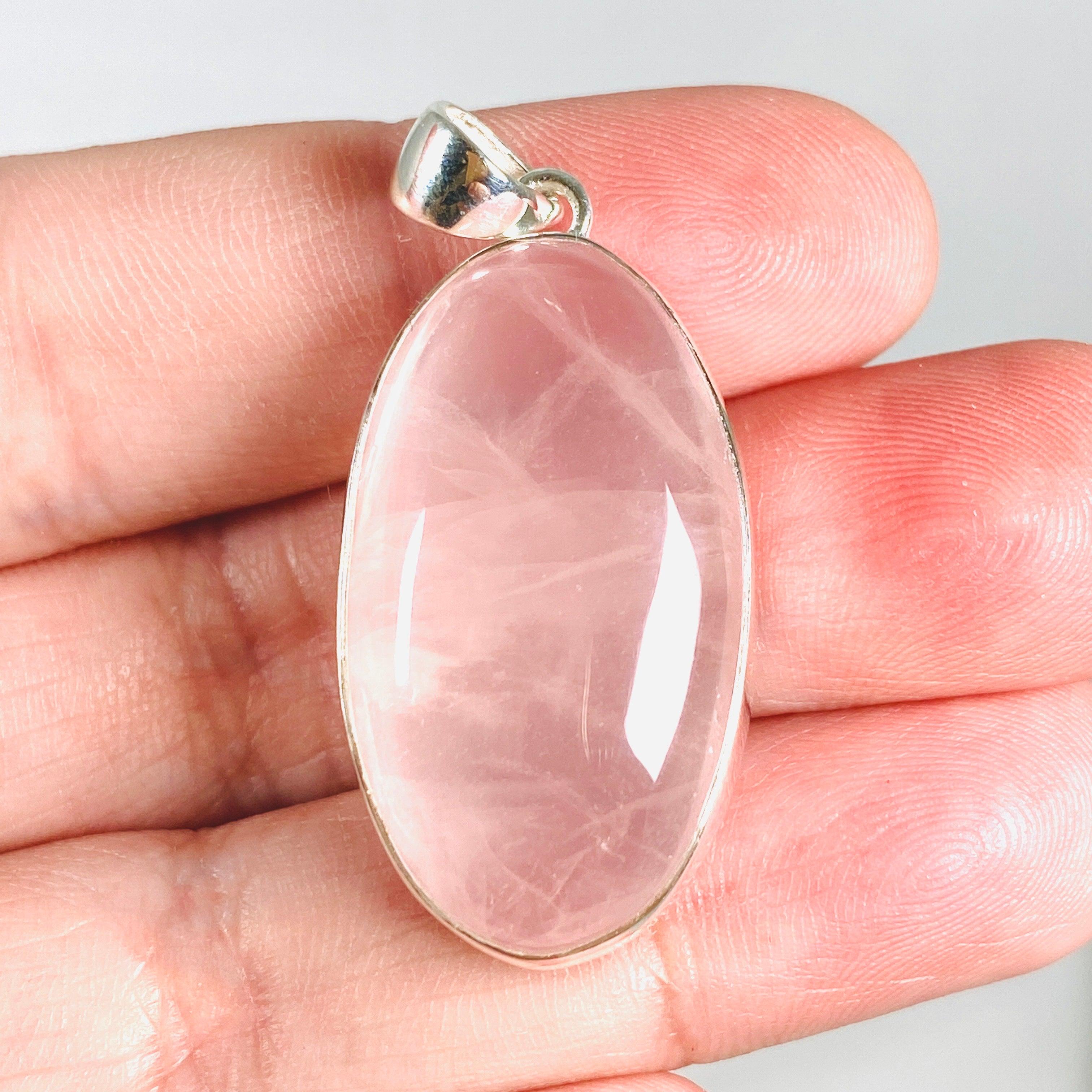Natural Rose Quartz Oval Pendant Necklace - Healing Crystal Jewelry for Women - Elegant 925 Sterling Silver Chain - Perfect for Meditation, Yoga & Spiritual Gifts