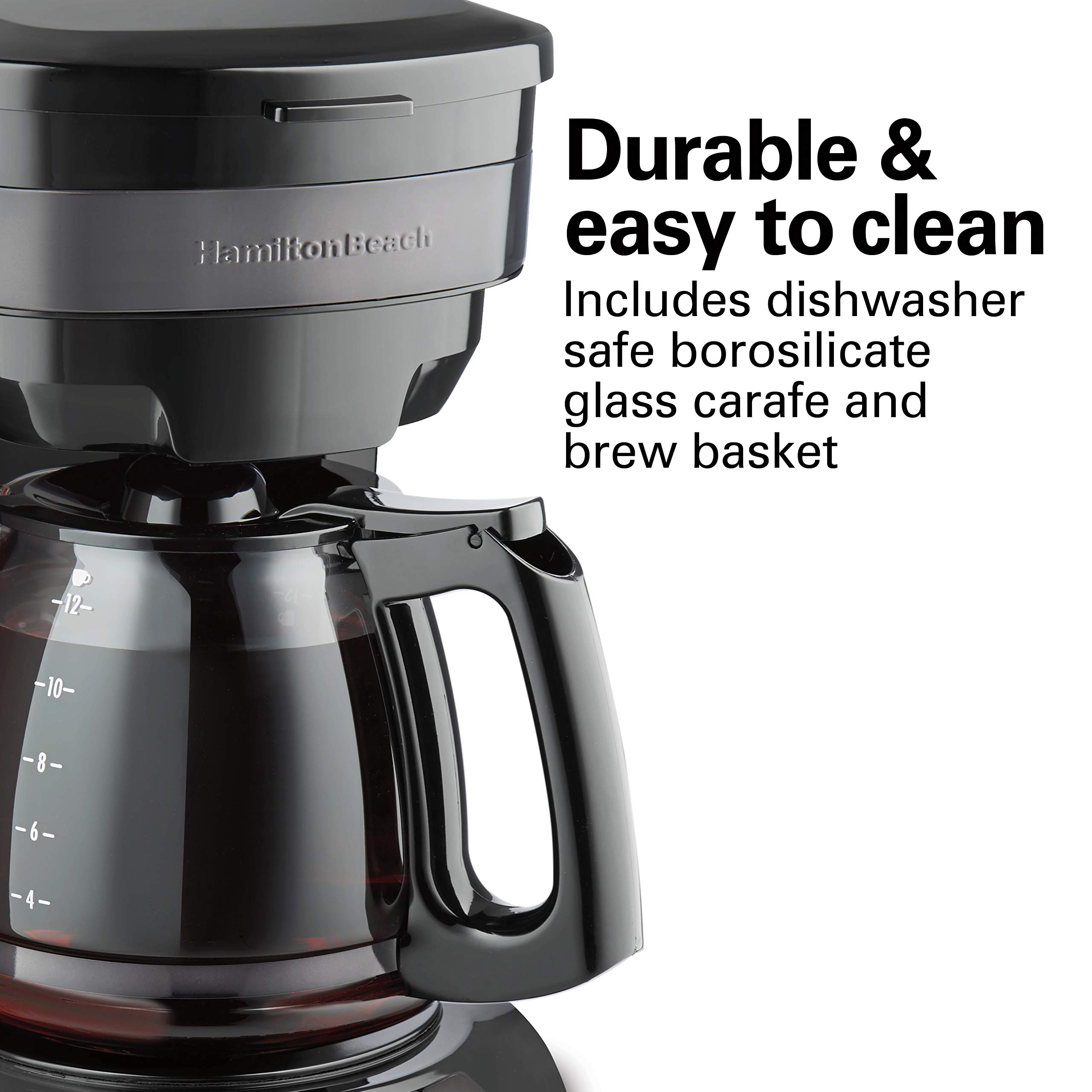 Hamilton Beach 12 Cup Programmable Drip Coffee Maker - Black Stainless Steel with 3 Brew Options, Glass Carafe & Auto Pause & Pour (Model 46293) | Perfect for Home, Office & Entertaining Guests