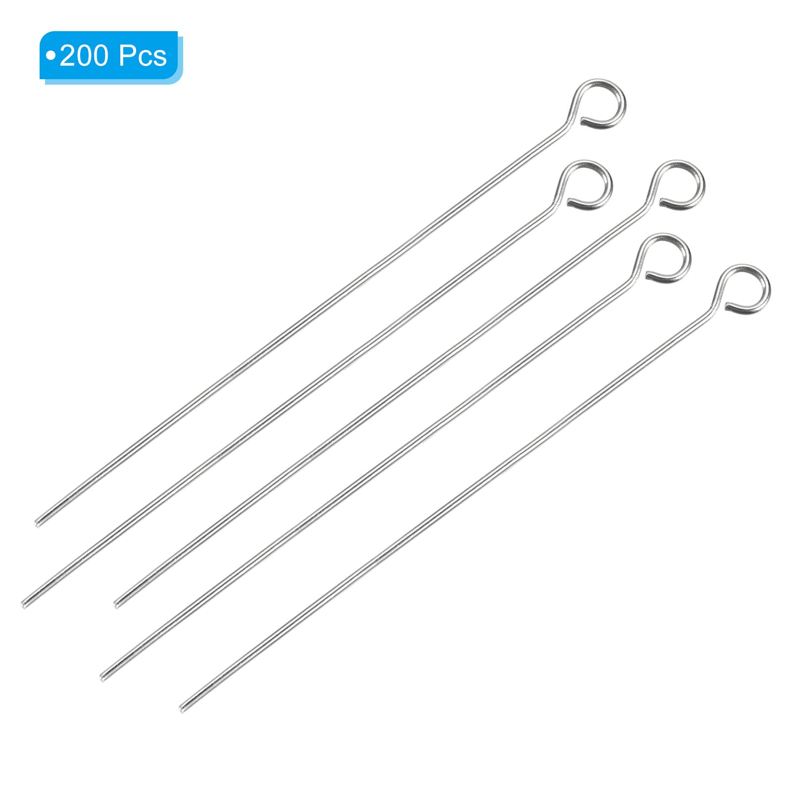 PATIKIL 200Pcs 304 Stainless Steel Jewelry Eye Pins - 60mm 22 Gauge Silver Open Eye Pins for Jewelry Making, DIY Craft, Necklaces, Bracelets & Earrings | Perfect for Beading, Wire Wrapping & Handmade Jewelry Designs