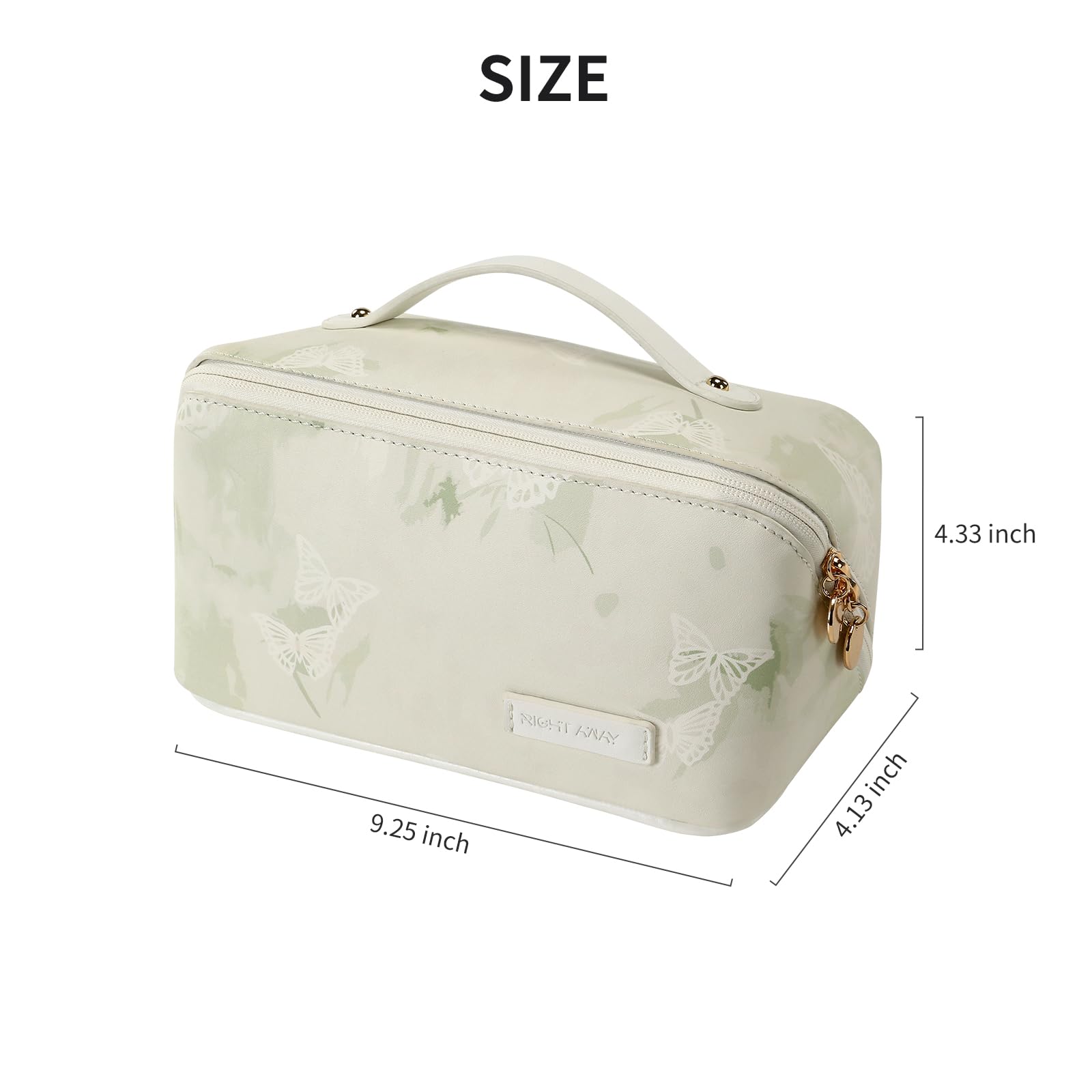 Waterproof PU Leather Travel Makeup Bag for Women - Light Green Cosmetic Organizer with Handle, Perfect for Vacation & Gym