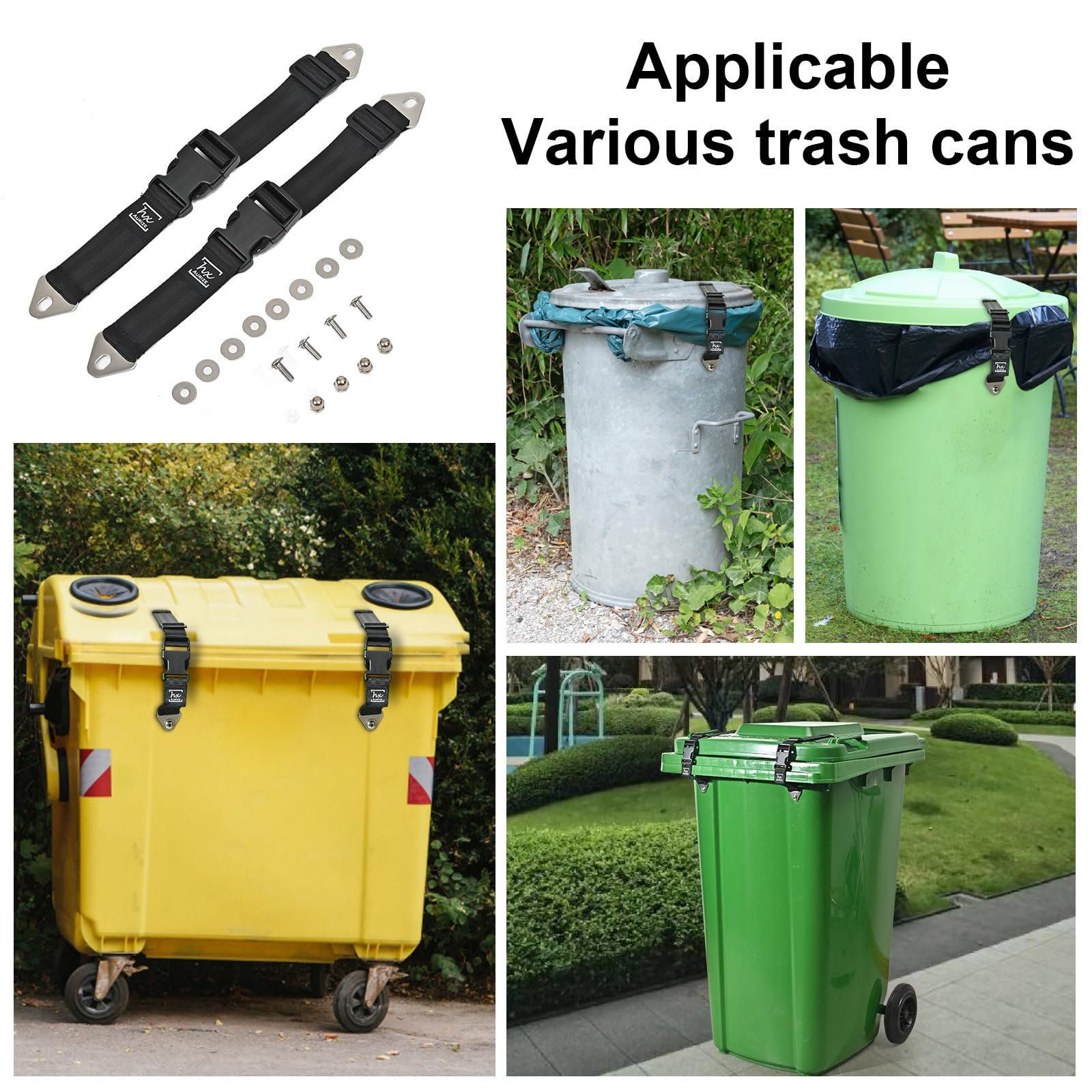 HX AURIZE Bear Proof Trash Can Lid Lock - Heavy Duty 2 Pack, Secure Outdoor Garbage Bin Locks for Camping, Hiking & Wildlife Areas - Black