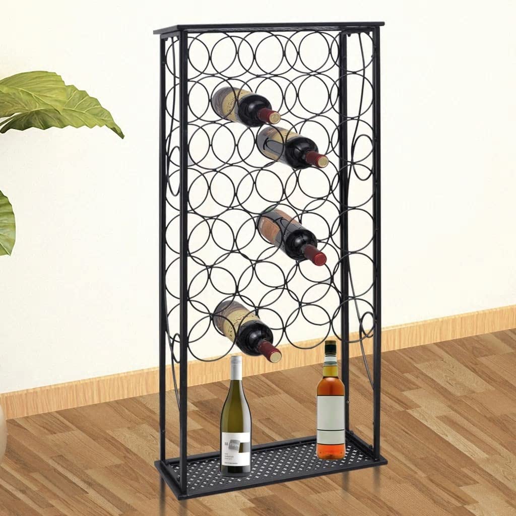 28 Bottle Metal Wine Rack - Black 7g Heavy Duty Wine Storage for Kitchen, Dining Room, Bar or Cellar Organization