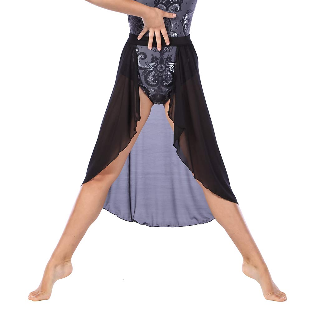 Women's Black Power Mesh Flowing Open Front Dance Skirt - Medium Size | Stretchy Ballet Wrap Skirt for Dance Performances, Yoga, Costumes & Casual Wear