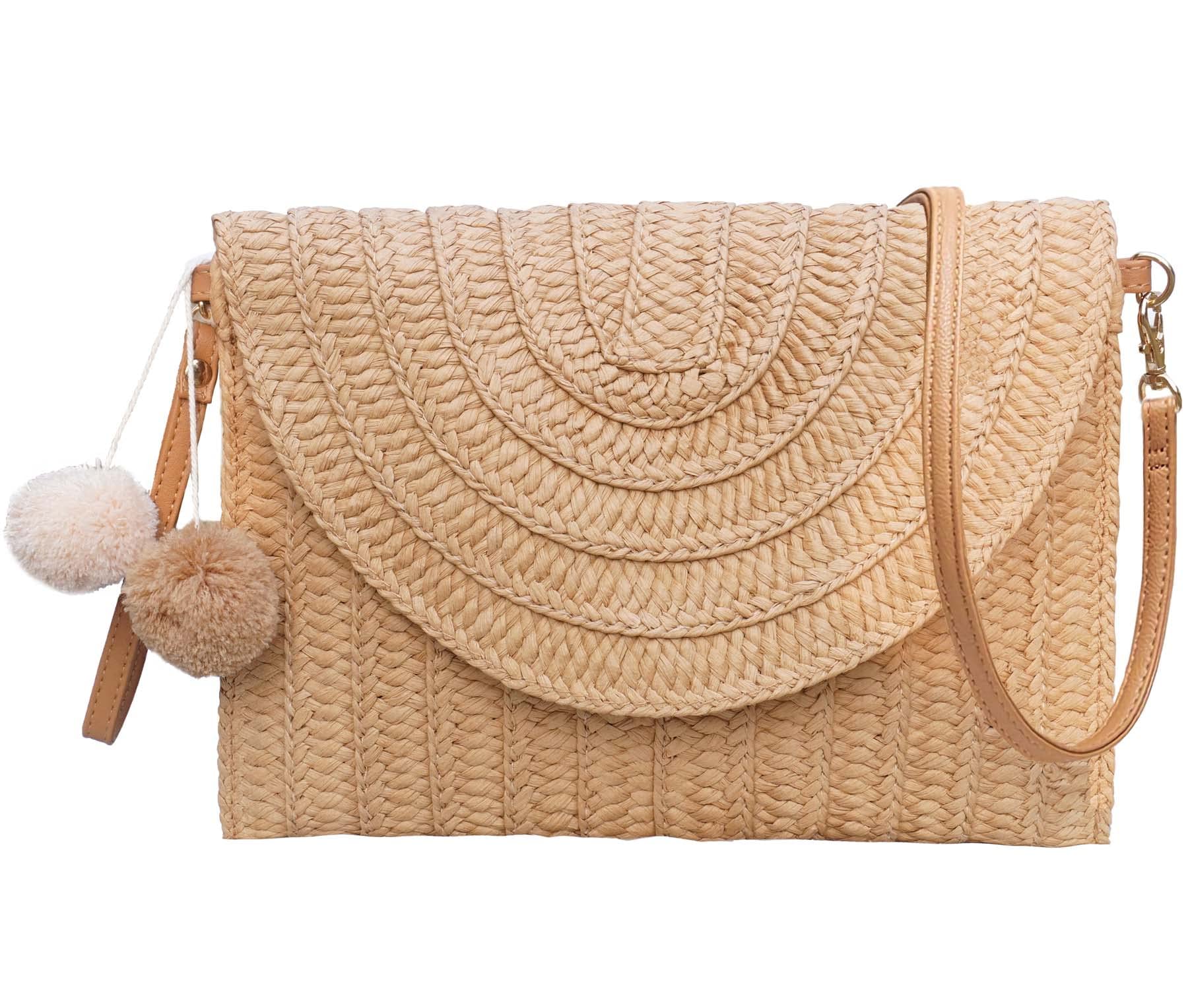Straw Shoulder Bag for Women - Woven Beach Purse & Envelope Clutch Wallet - Perfect for Summer Outings, Beach Vacations and Daily Use