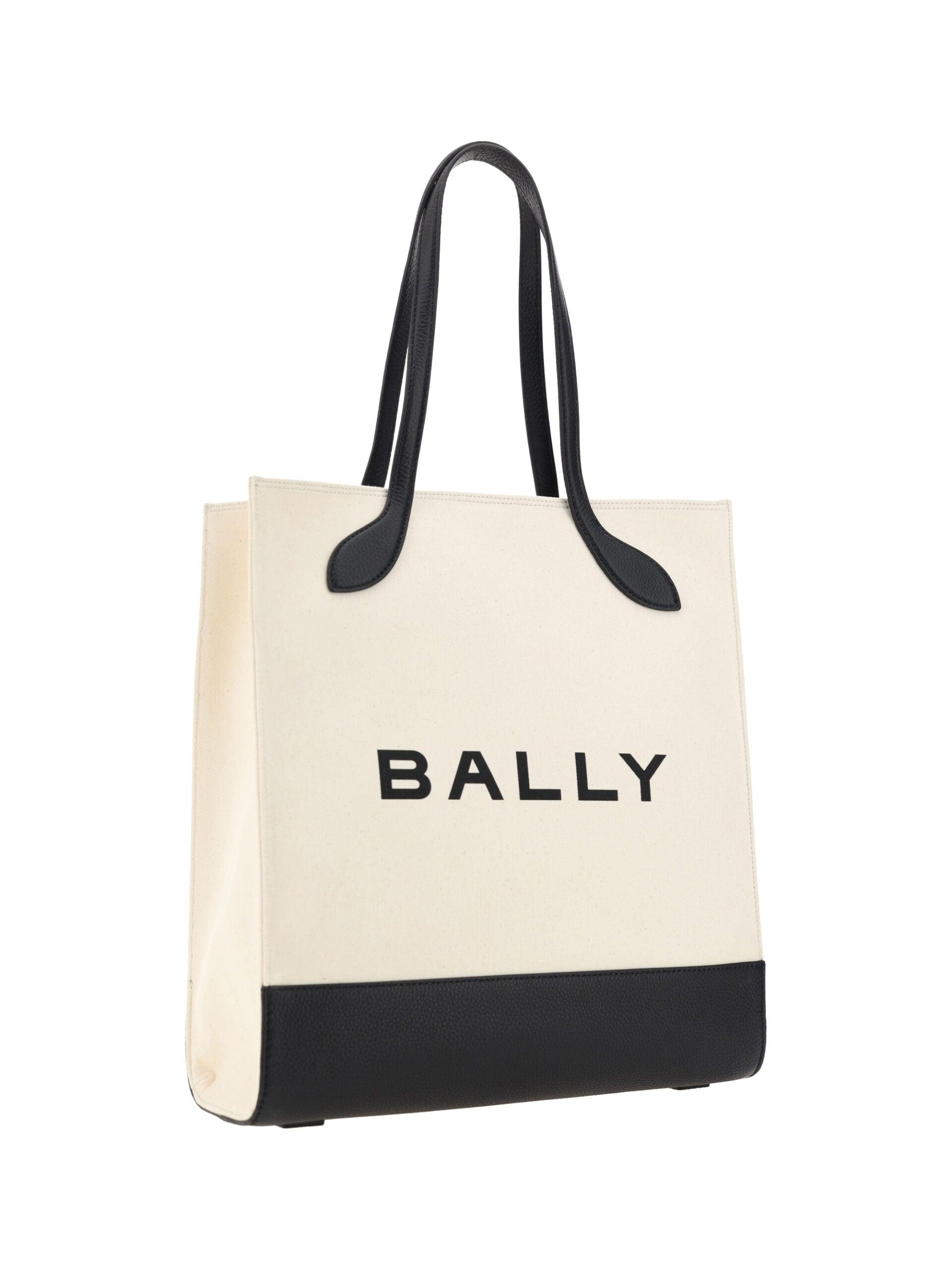 Bally White and Black Leather Tote Shoulder Bag for Women - Stylish Designer Handbag for Work, Travel & Everyday Use