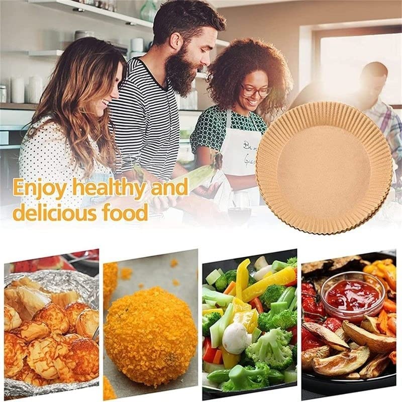 7.9'' Disposable Air Fryer Paper Liners - Round Microwave Safe Baking Sheets for Air Fryers (50 Pack) | Perfect for Easy Cleanup & Healthy Cooking