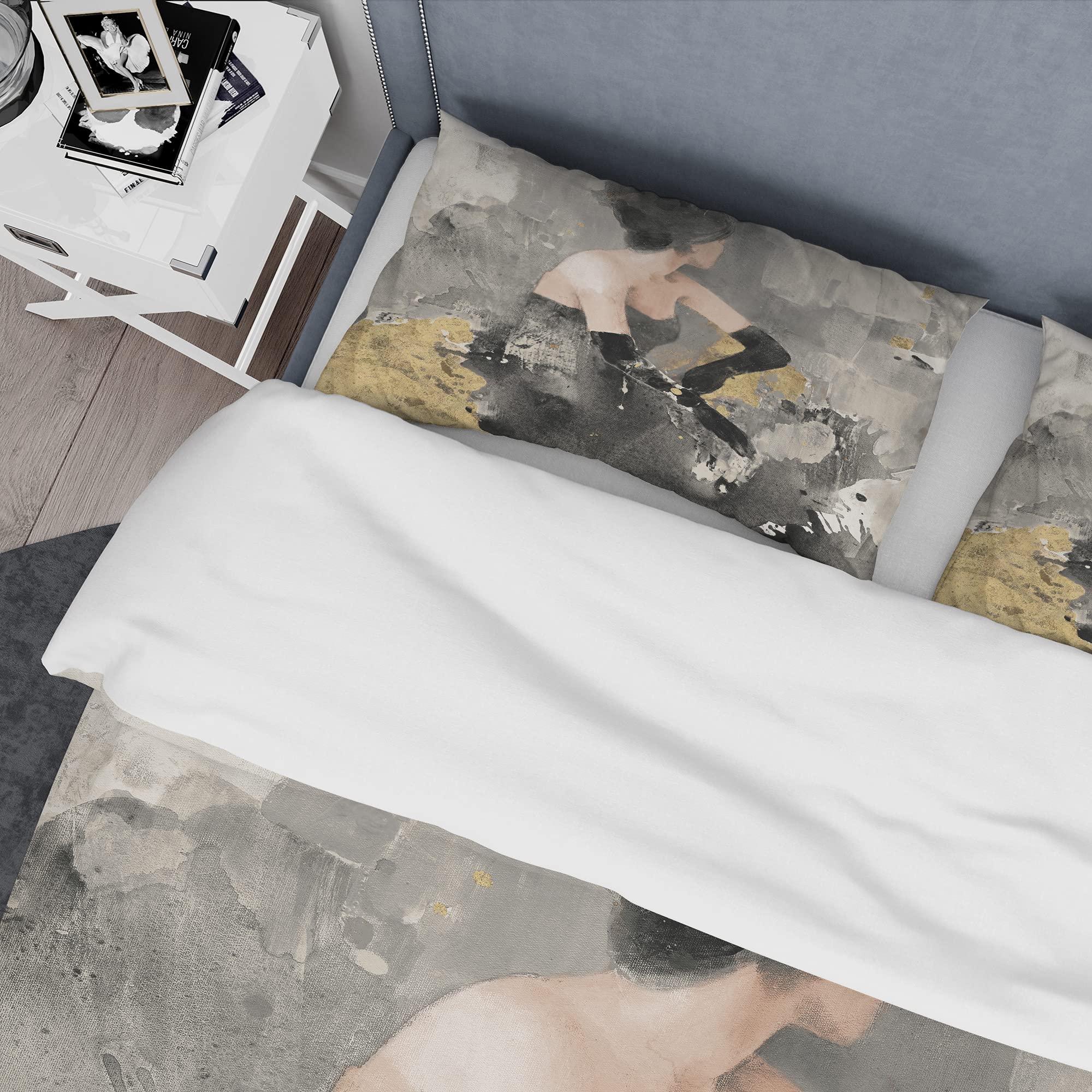 DesignQ Gold Fashion Dance Traditional Duvet Cover Set - King Size 3-Piece Black Figurative Bedding Set | All Season Luxury Bedding for Master Bedroom, Guest Room & Hotel Decor