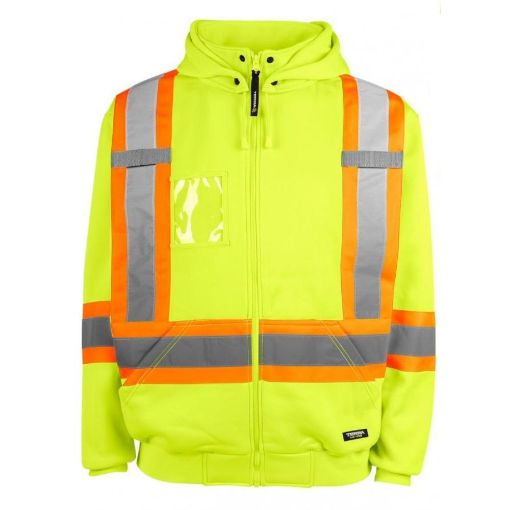 High Visibility Yellow Fleece Work Hoodie - Terra 116506YL - Warm & Comfortable for Outdoor Jobs, Construction, and Safety Workwear