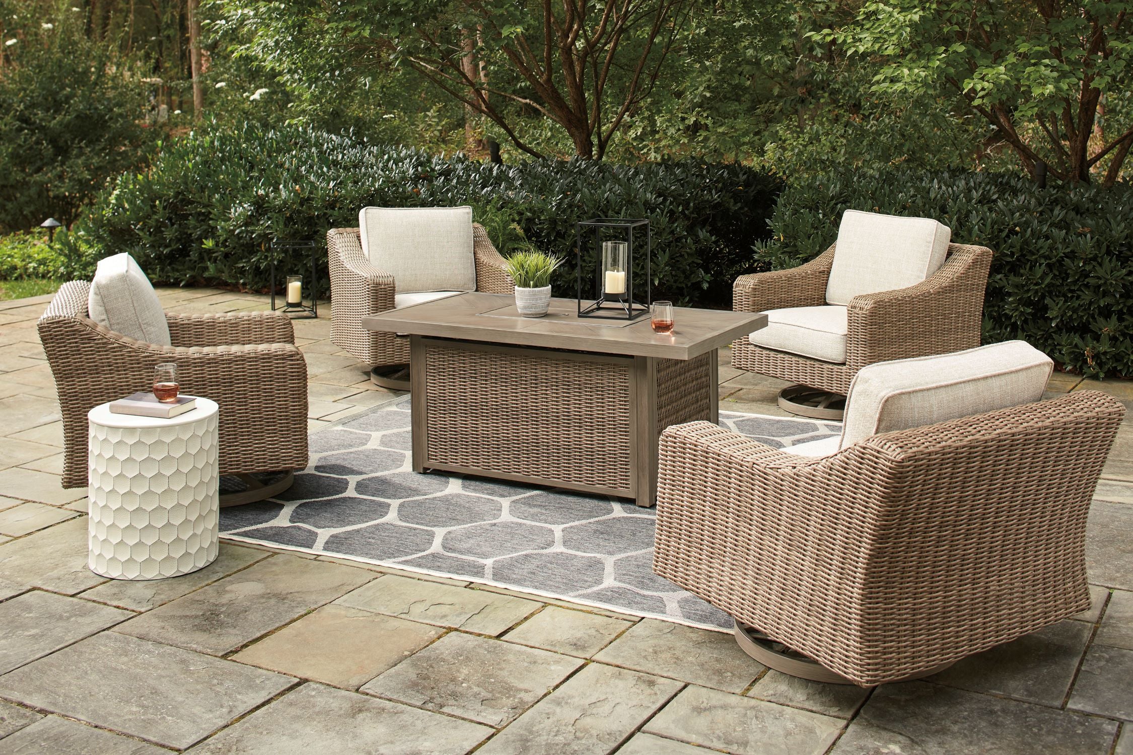 Beachcroft Outdoor Fire Pit Table - Brown Patio Heater for Backyard, Garden, and Camping Gatherings