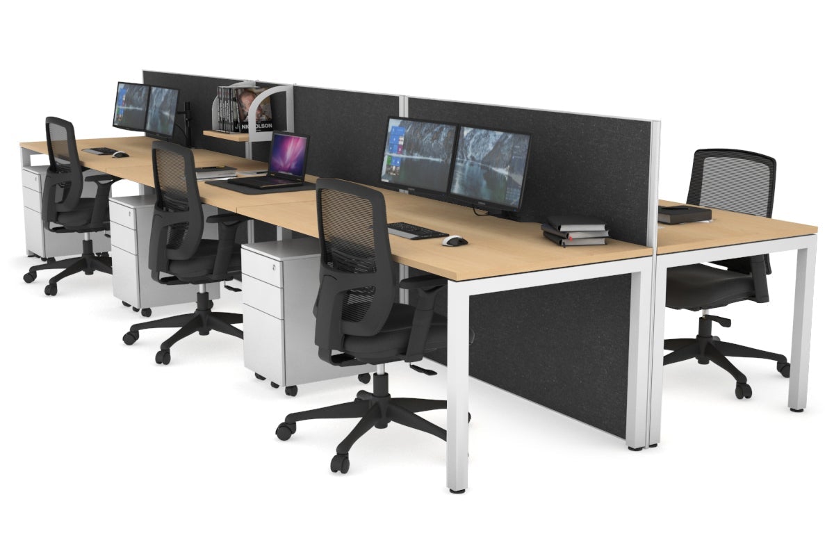 Horizon Quadro 6p Bench with Square Legs - 1800L x 800W Office Workstation with Cable Management Scallop - Perfect for Modern Workspaces, Conference Rooms & Collaborative Office Environments