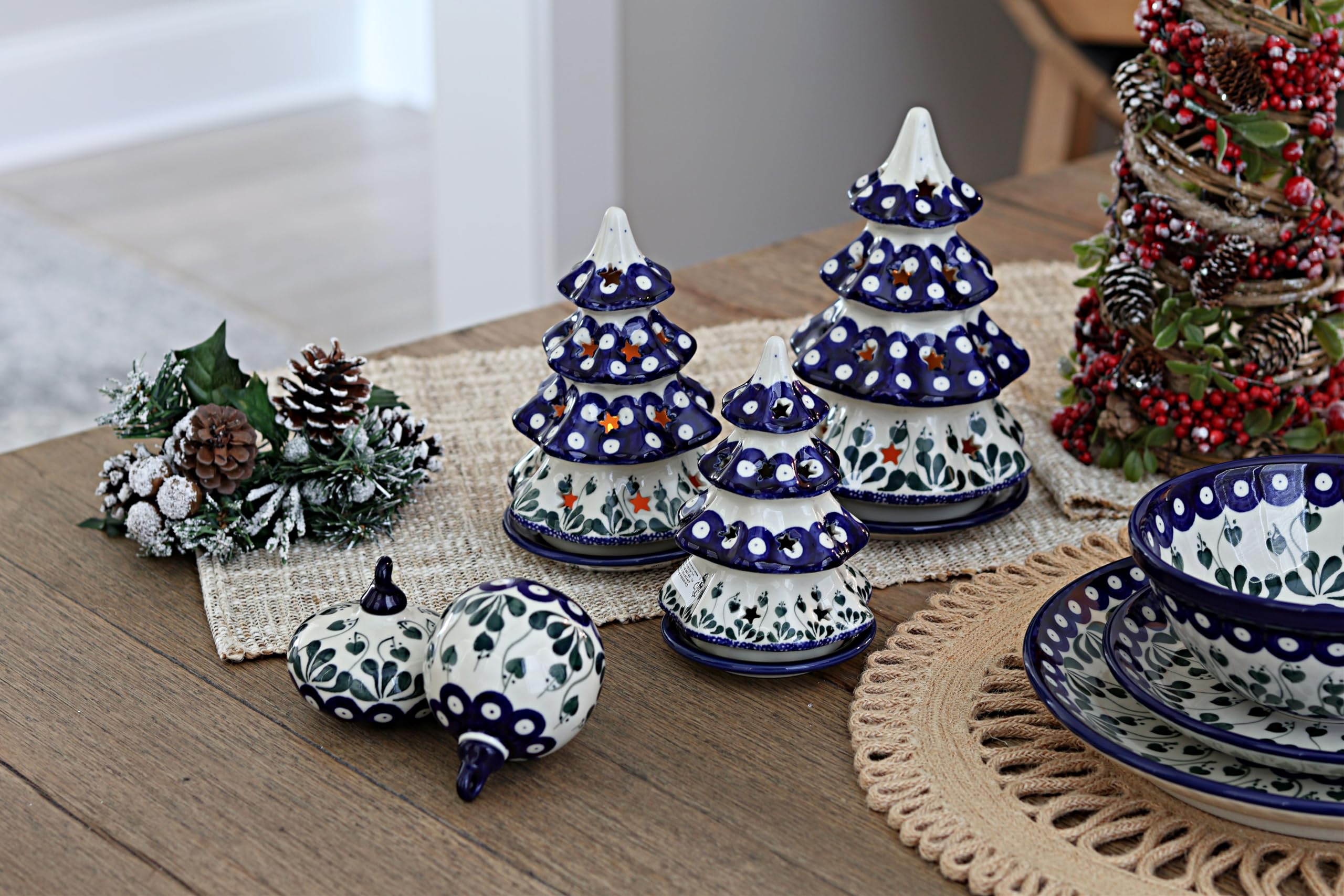 Blue Rose Polish Pottery Alyce Medium Christmas Tree Luminary - Handmade Ceramic Holiday Decor for Christmas, Home & Tabletop Decoration - Perfect for Fireplace, Mantel, and Seasonal Display