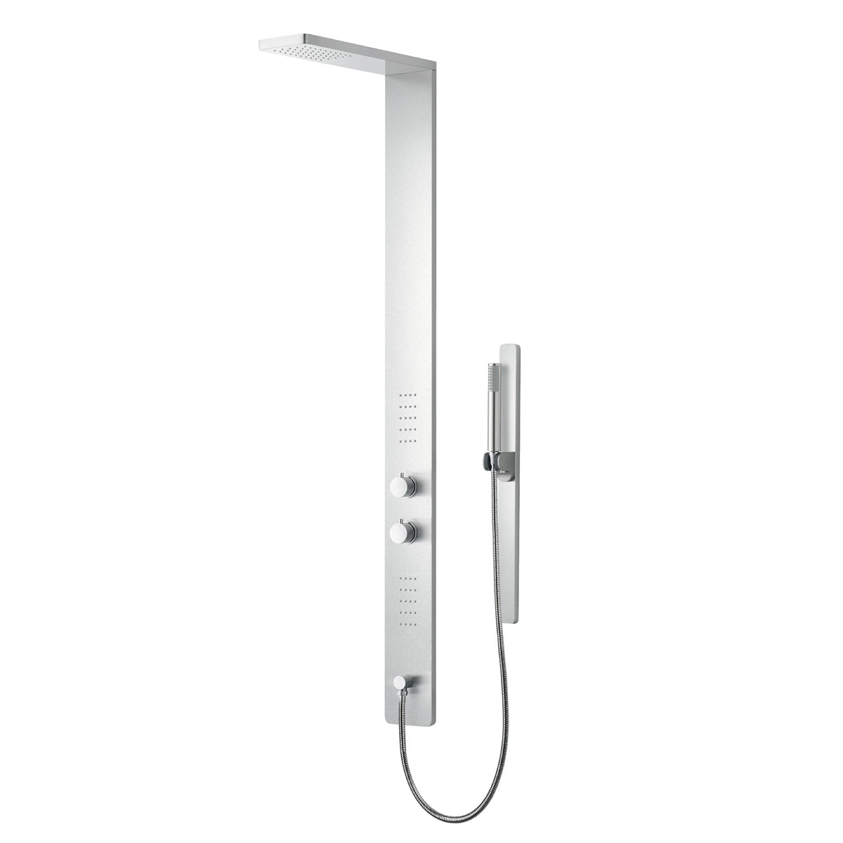 DAX Brushed Stainless Steel Shower Panel with Pressure Balance Valve - Modern Bathroom Upgrade for Spa-Like Experience (Model DAX 045 2R) | Perfect for Luxury Home Renovation & Hotel Bathroom Remodeling