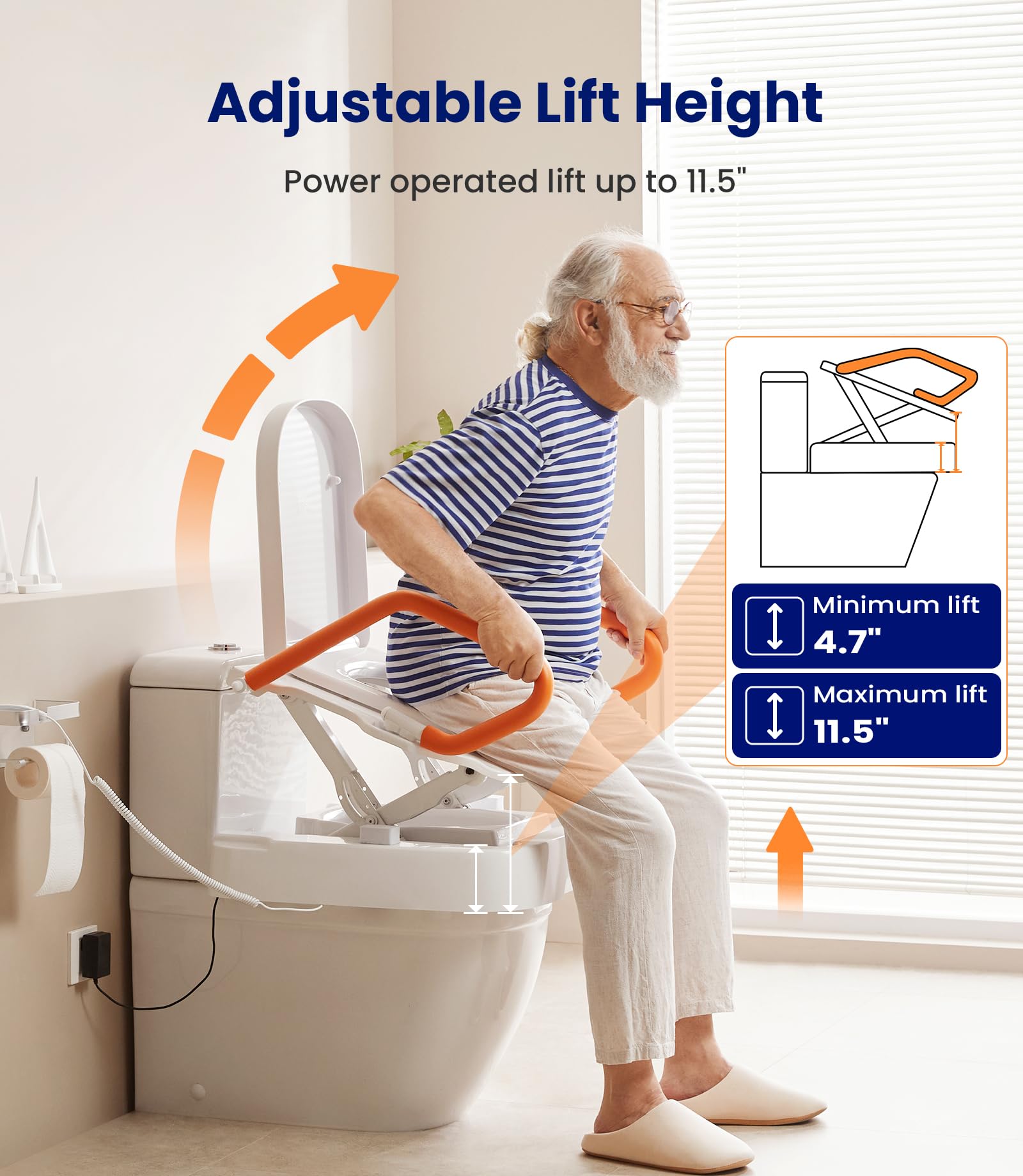 Electric Raised Toilet Seat with Handles - 330LBS Weight Capacity, Powered Toilet Seat Riser for Elderly & Disabled - AX12 Model - Ideal for Bathroom Safety and Mobility Assistance