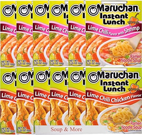 Maruchan Ramen Instant Cup Noodles Variety Pack - 12 Count (6 Lime Chili Chicken & 6 Lime Chili Shrimp) | Quick Lunch, Dinner or Snack | Easy Microwave Meal for Office, College & Busy Lifestyles