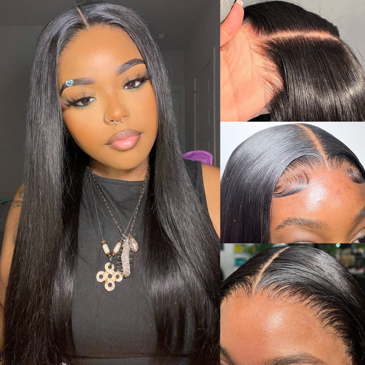 32 Inch HD Lace Front Human Hair Wig - 150% Density Straight Glueless Wig with Pre-Plucked 4x4 Closure for Black Women | Natural Look for Daily Wear, Parties & Special Occasions