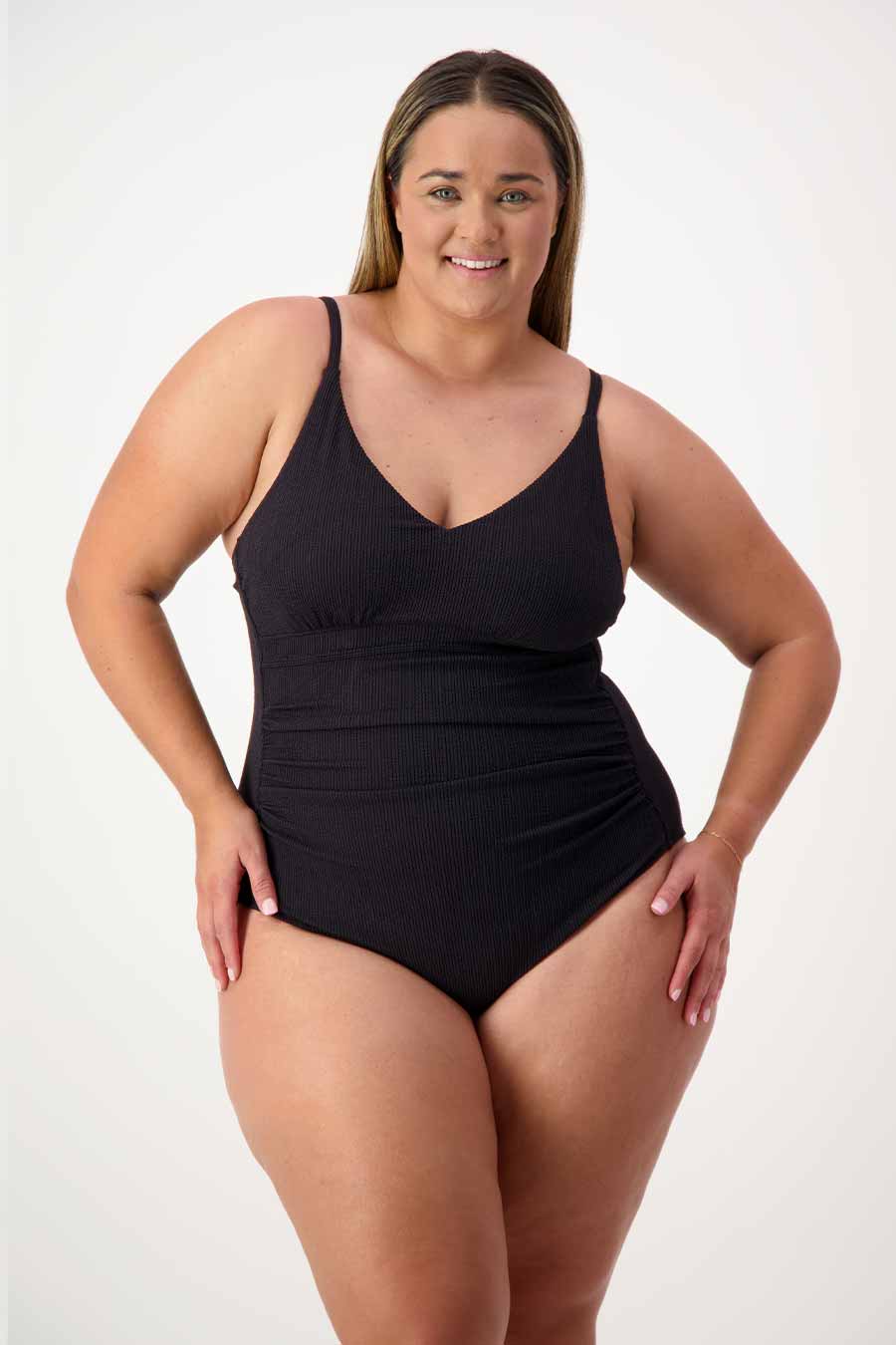 Coolum Core Support One Piece Swimsuit - Black Textured High Waist Bathing Suit for Women | Perfect for Beach, Pool, and Summer Vacations