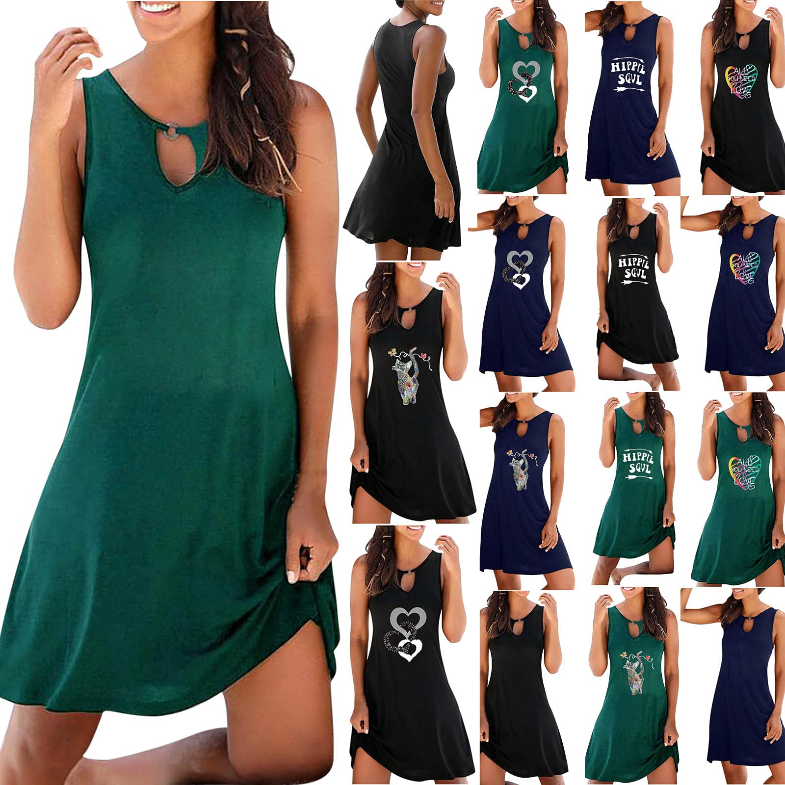 SHOPESSA Women's Casual Summer Sundress - Sleeveless Keyhole Flowy Midi Dress, Boho Chic Style for Beach, Vacation & Everyday Wear
