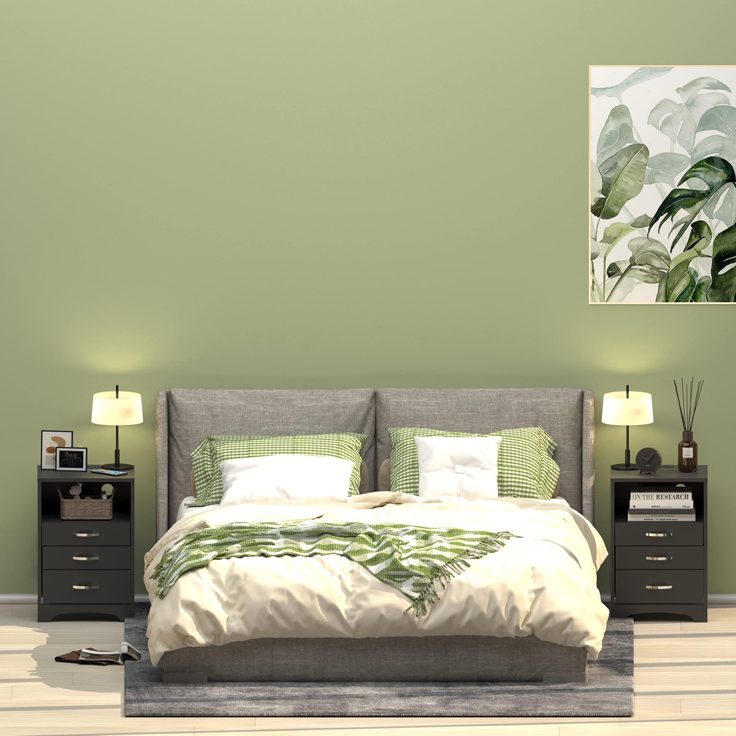 Black Nightstand with 3 Drawers & Charging Station - Bedside Table for Bedroom Storage & Organization