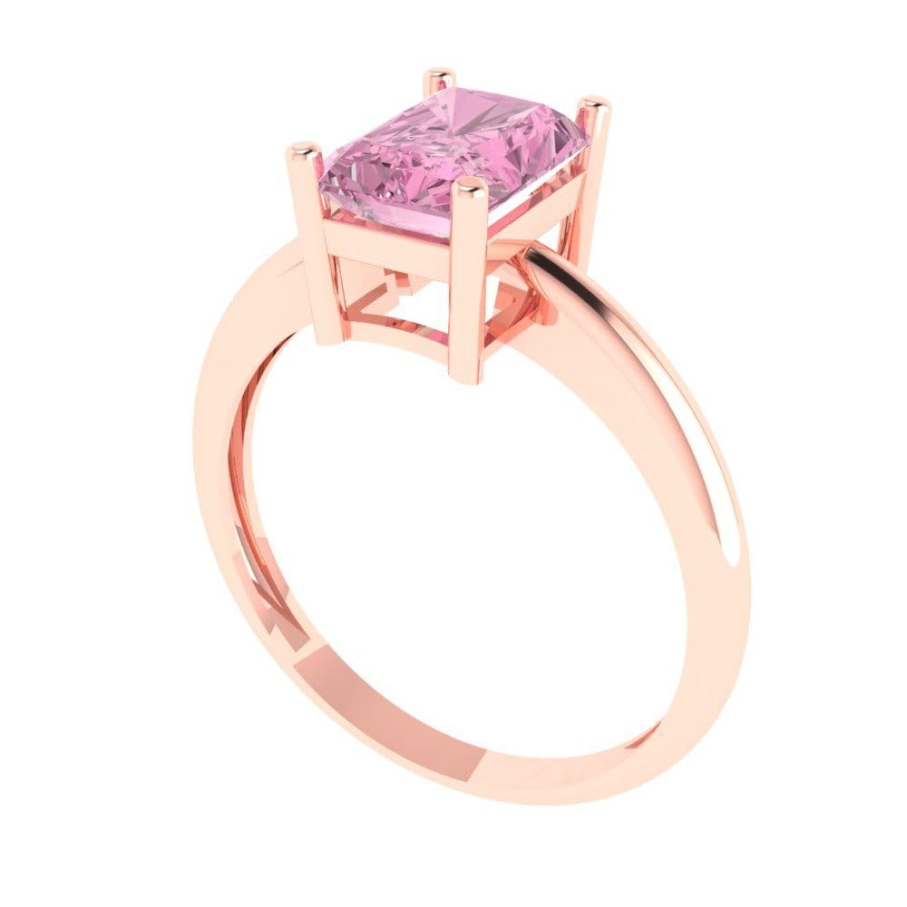 1.75ct Radiant Cut Pink Simulated Diamond Ring - 18K Rose Gold Solitaire Engagement Wedding Promise Anniversary Band for Women | Elegant Bridal Jewelry Gift for Her