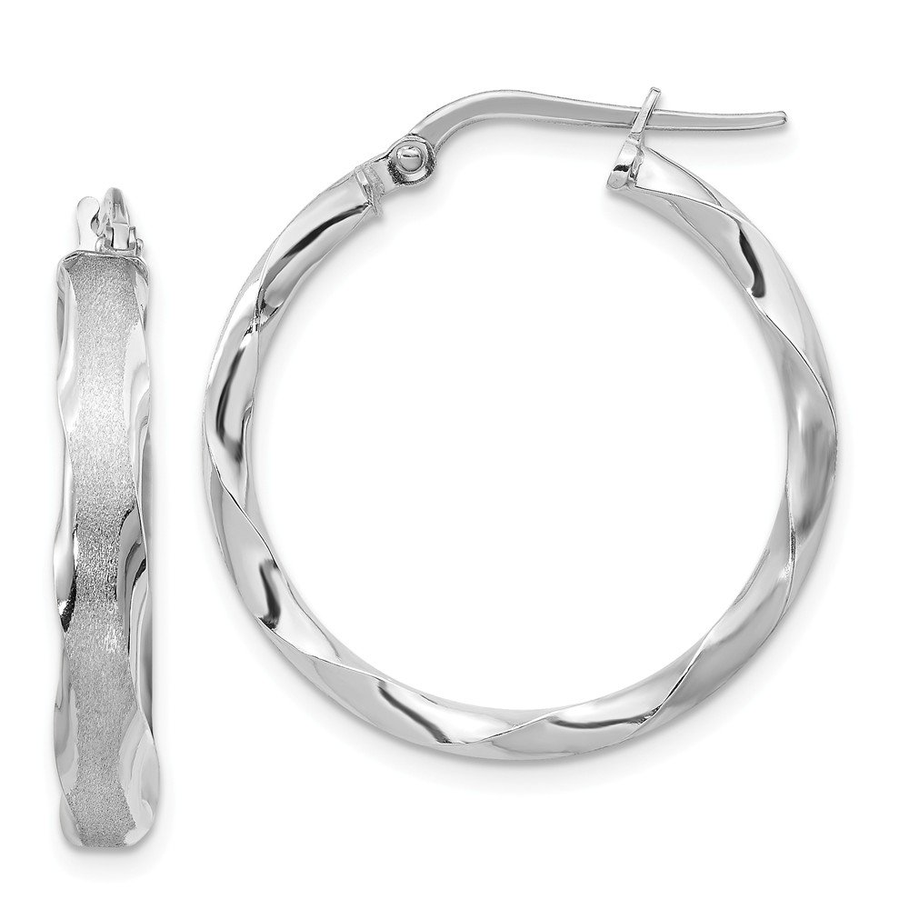 14K White Gold Scalloped Edge Hoop Earrings - Satin & Polished Finish | Elegant Jewelry for Women | Perfect for Weddings, Parties & Everyday Wear