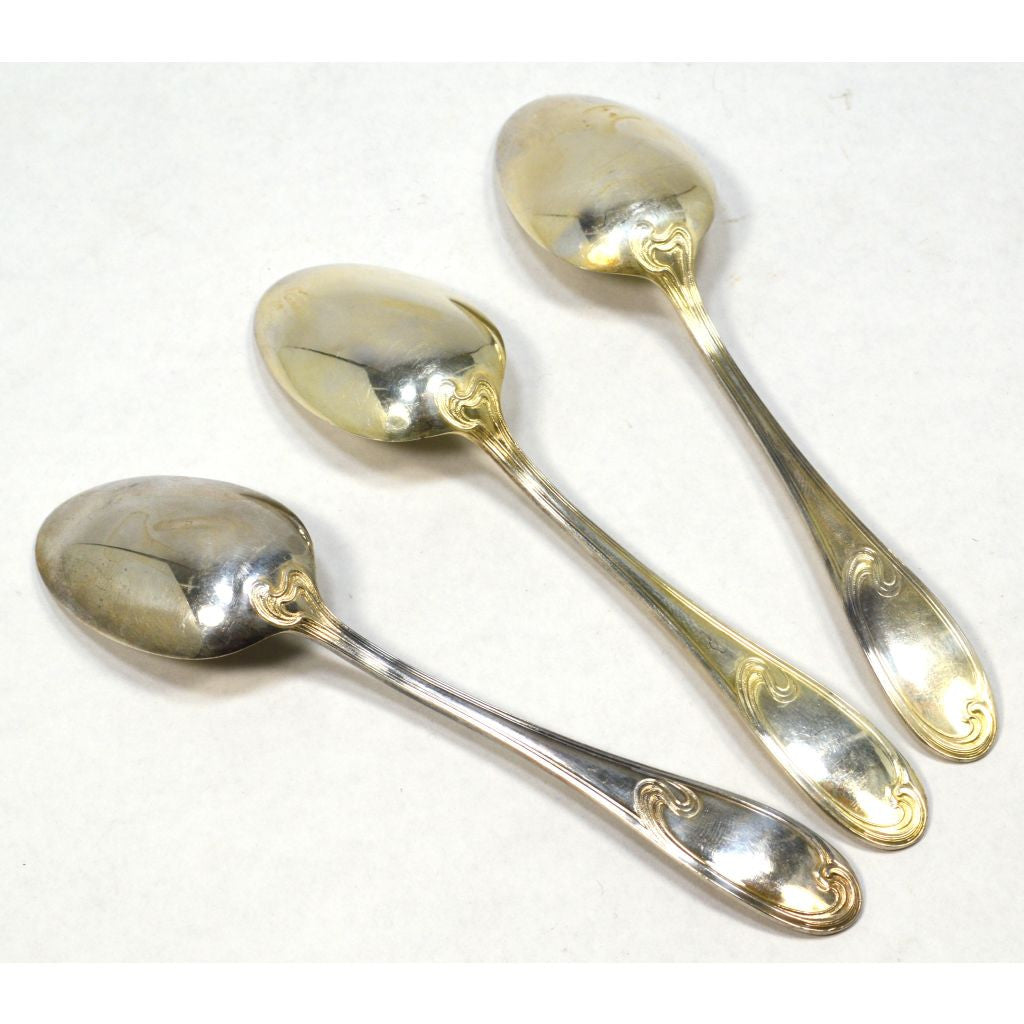 Vintage ERCUIS Silver Plated Flatware Set - 3 Oval Teapoons & Fruit Spoons with Wave Pattern - Perfect for Afternoon Tea, Dessert Serving & Antique Collection