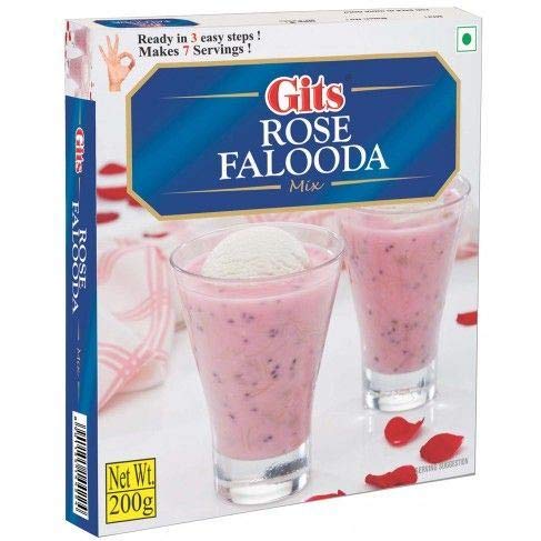 Gits Rose Falooda Mix - 200g (Pack of 4) | Authentic Indian Dessert Mix for Falooda, Kulfi & Milkshakes | Perfect for Parties, Festivals & Summer Treats