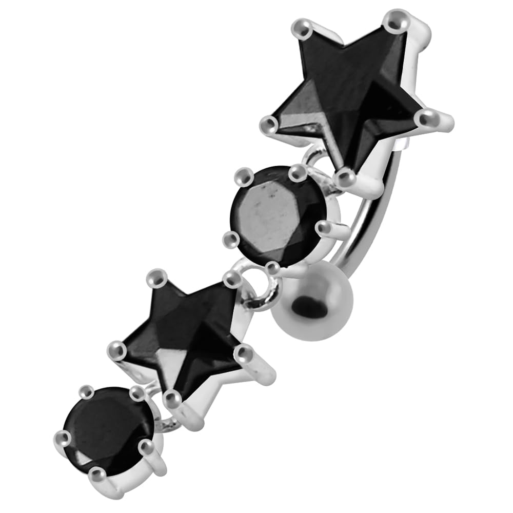 Sparkling Silver Star Belly Ring - Dangling Jeweled Navel Piercing for Women | Perfect for Beach, Parties & Body Jewelry Lovers