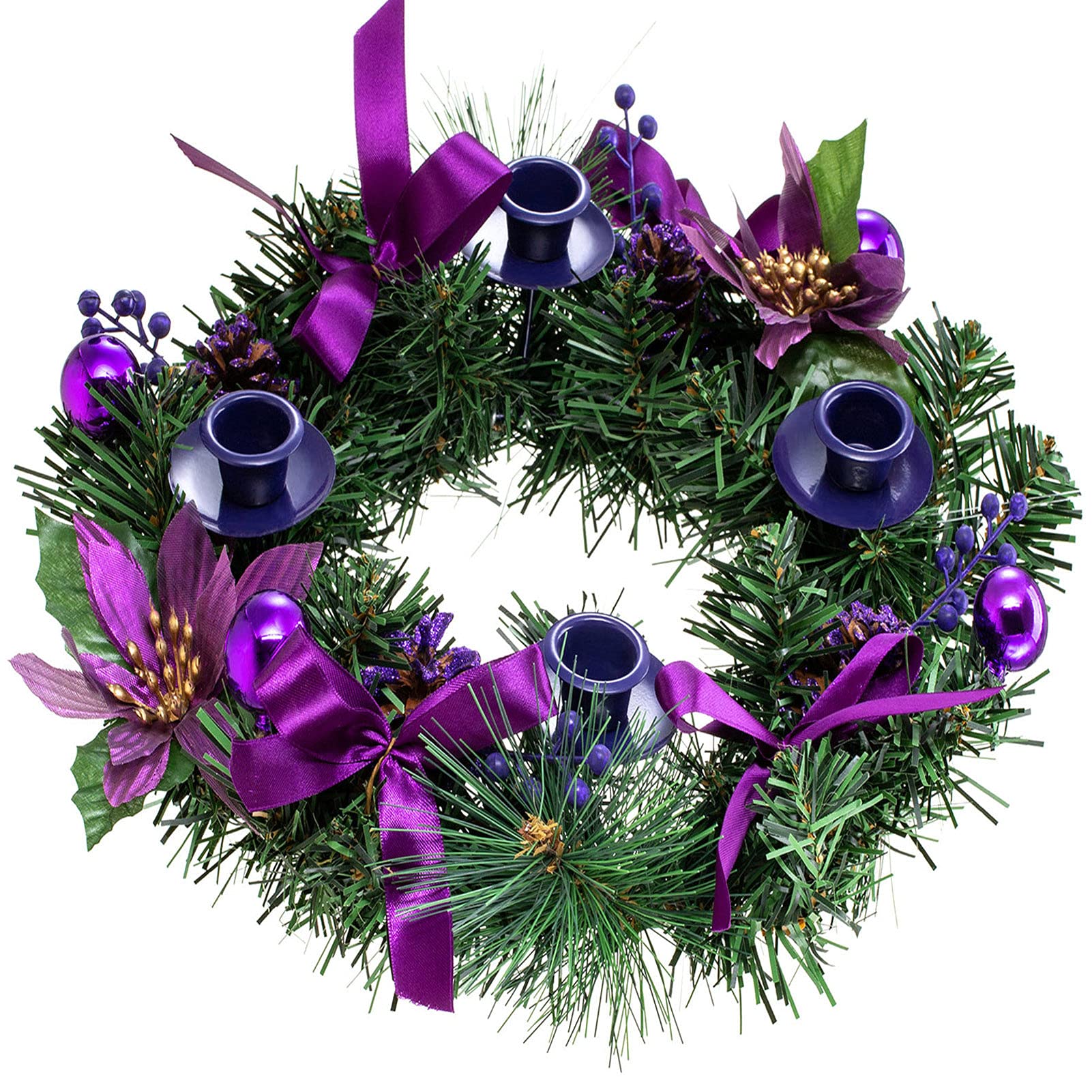 IKAXIYO Elegant Christmas Wreath Candle Holder with Artificial Flowers - Festive Advent Decor for Holiday Table Centerpiece, Mantel, and Home Decoration