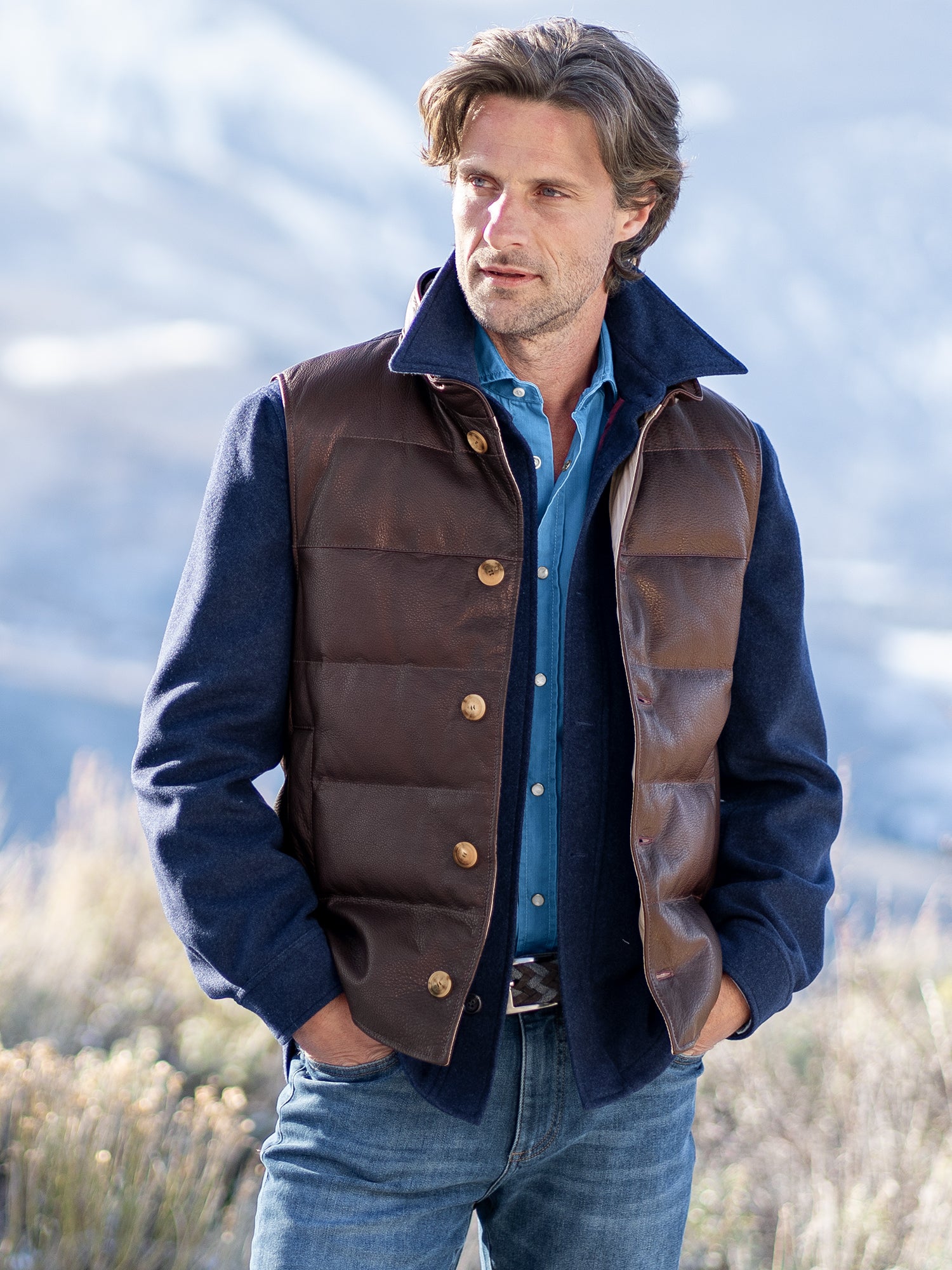 Men's Genuine Leather Down Vest - Lightweight Warm Winter Jacket for Outdoor Activities, Hiking & Casual Wear