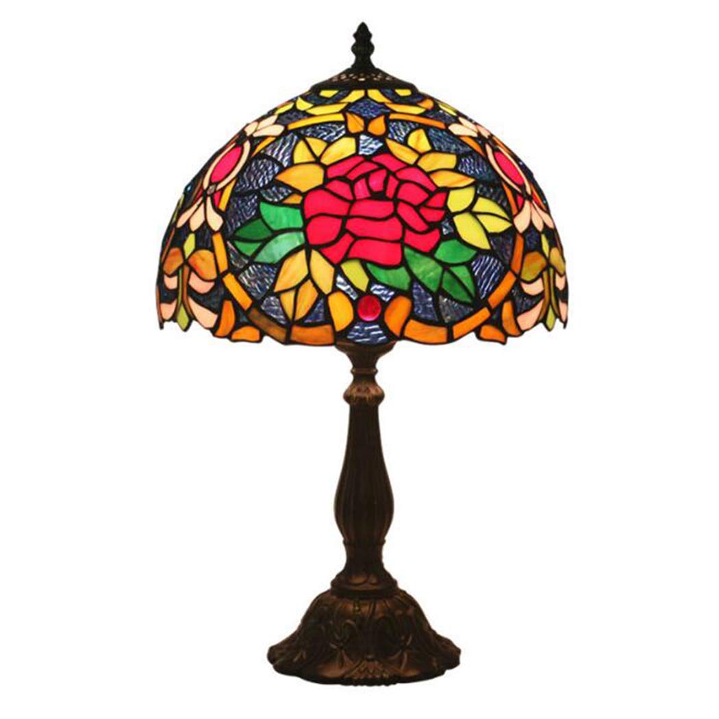 Tiffany Style Peony Table Lamp - Handmade Stained Glass Desk Lamp with Vintage Zinc Alloy Base, Floral Home Decor for Bedroom, Living Room & Office