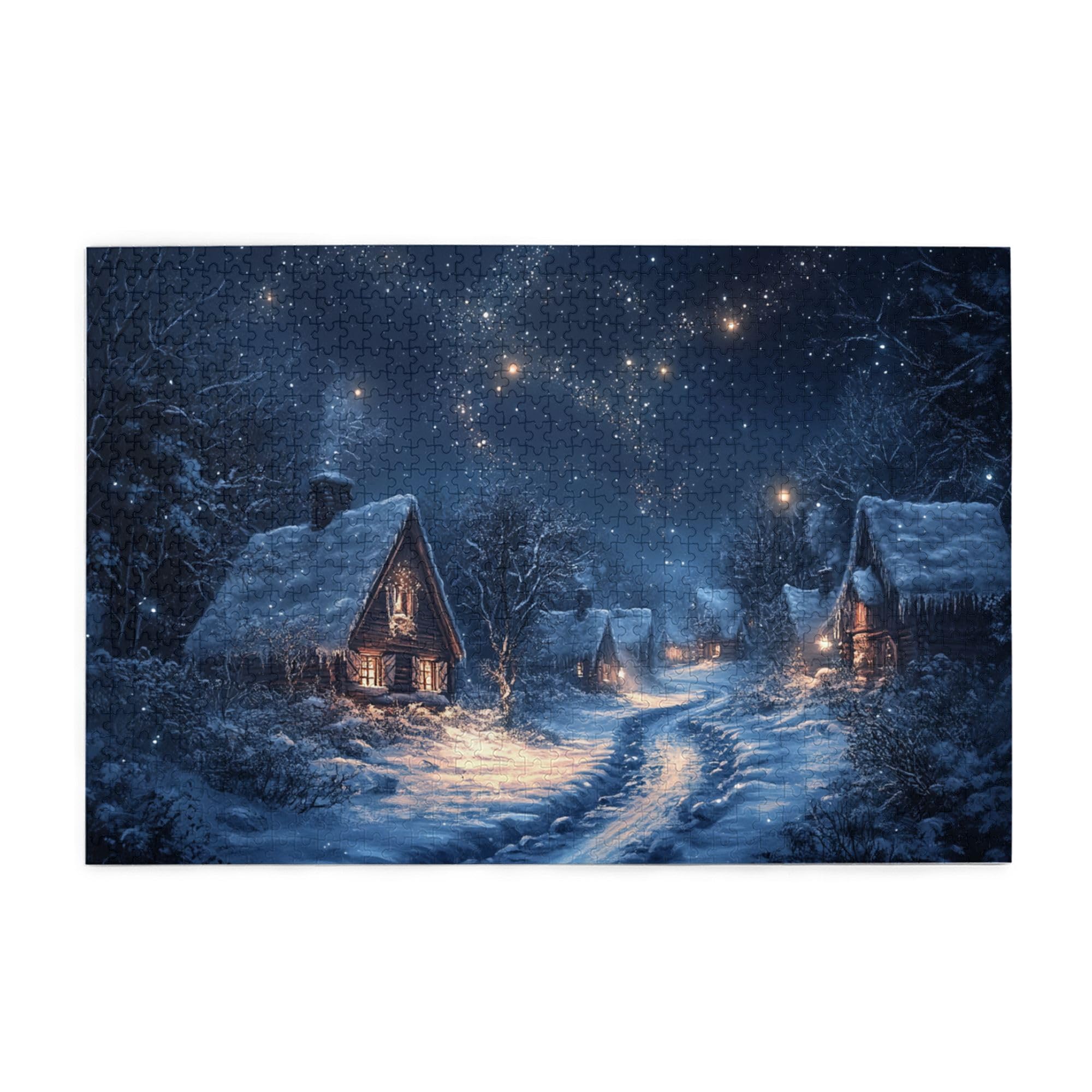 1000-Piece Quiet Village Winter Night Jigsaw Puzzle for Adults - Wooden Christmas Holiday Puzzle with Festive Illustrations, Perfect for Mind Relaxation & Family Game Night