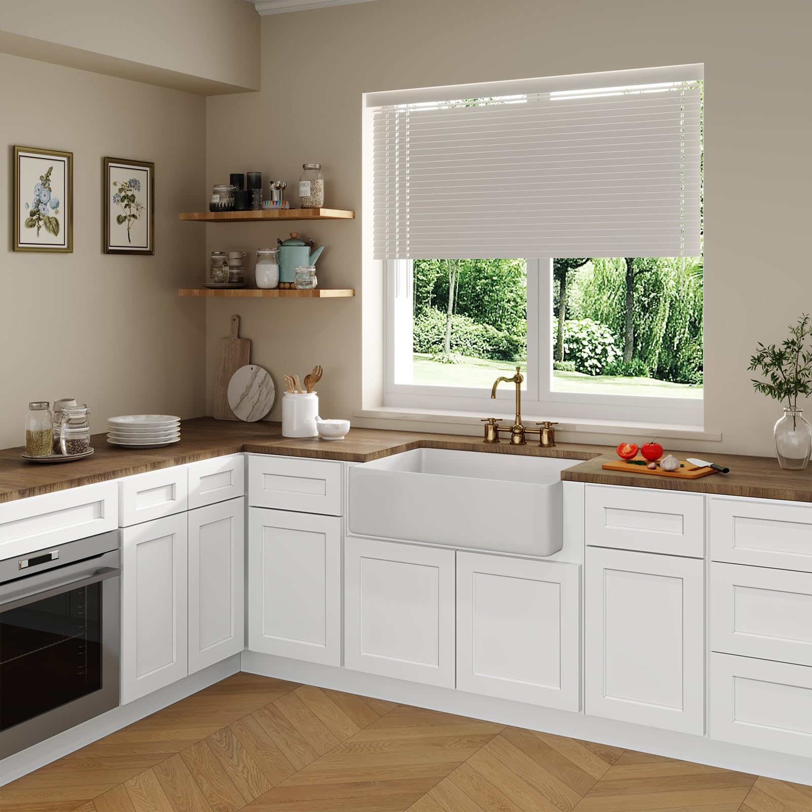 ROOMTEC 36 Inch Farmhouse Sink Base Cabinet with Soft-Close Doors - Large Capacity Under Sink Storage Organizer for Kitchen, Bathroom & Laundry - Perfect for Farmhouse Sink Single Bowl Installation & Home Organization