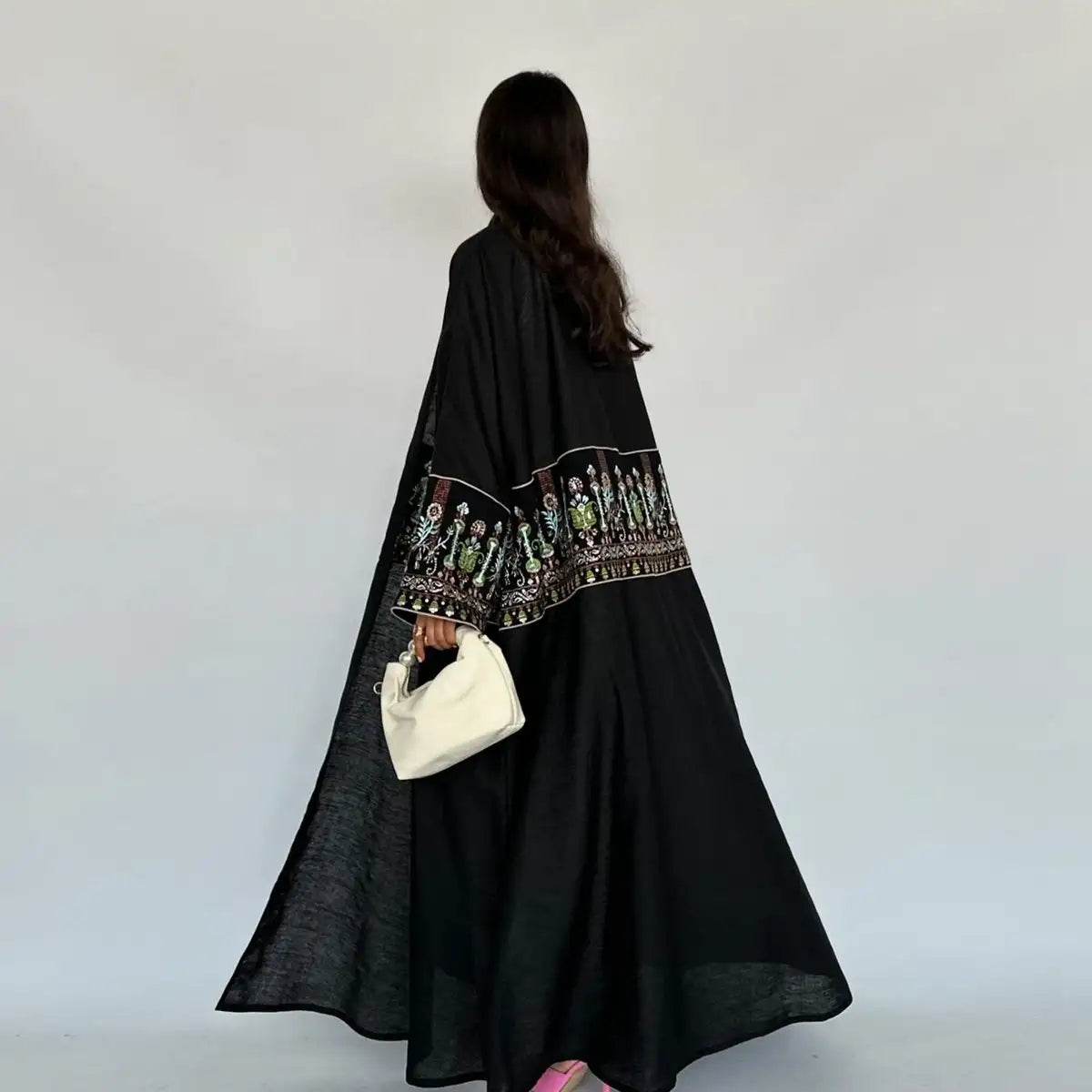 Elegant Modest Fashion Embroidery Cardigan Open Abaya Dress for Women - Perfect for Prayer, Mosque Wear & Special Occasions