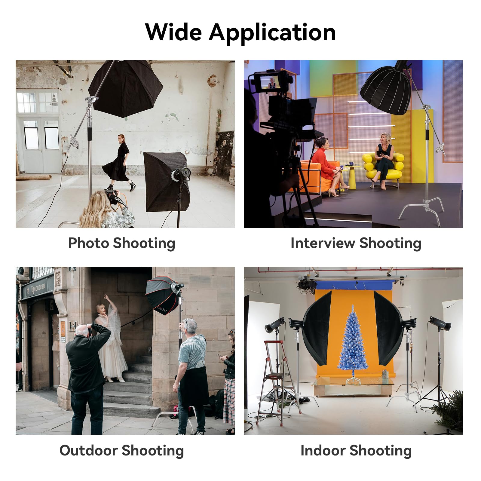 Professional C Stand with Boom Arm - 10.82ft/330cm Heavy Duty Stainless Steel Photography Light Stand, 3.6ft/110cm Adjustable Boom Arm for Studio Strobe Lights, Softboxes & Reflectors - Perfect for Photography, Videography & Film Production