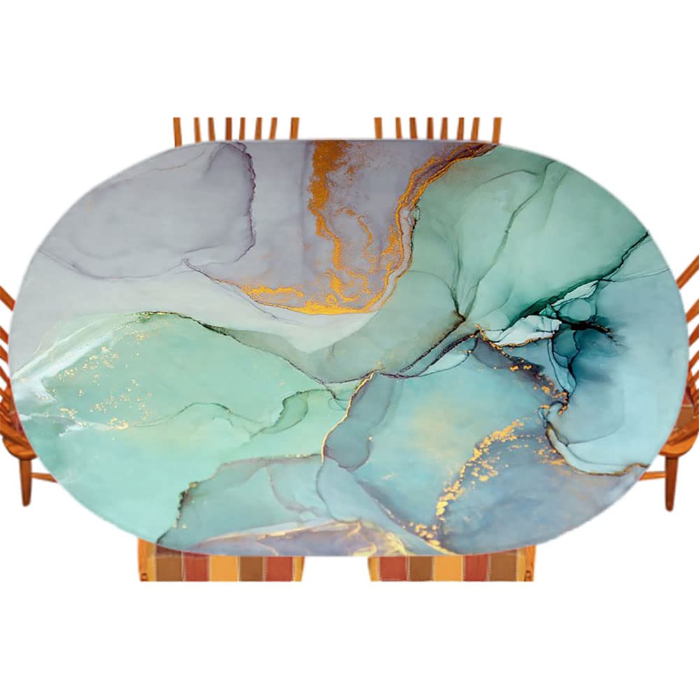 Premium Marble Print Oval Tablecloth - Waterproof & Stain-Resistant for Indoor Dining & Outdoor Patio - Fits 42x60 Inch Table - Perfect for Dinner Parties, Weddings & Holiday Decorations