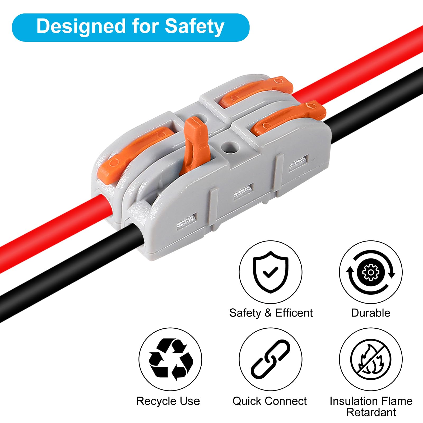 50PCS Lever Wire Connectors - 1 to 1 Inline Assemblable Electrical Connectors for 24-12 AWG Wires | Secure Circuit Splices for Home Wiring, DIY Projects & Automotive Repairs | Easy-to-Use Wire Terminals for Reliable Electrical Connections