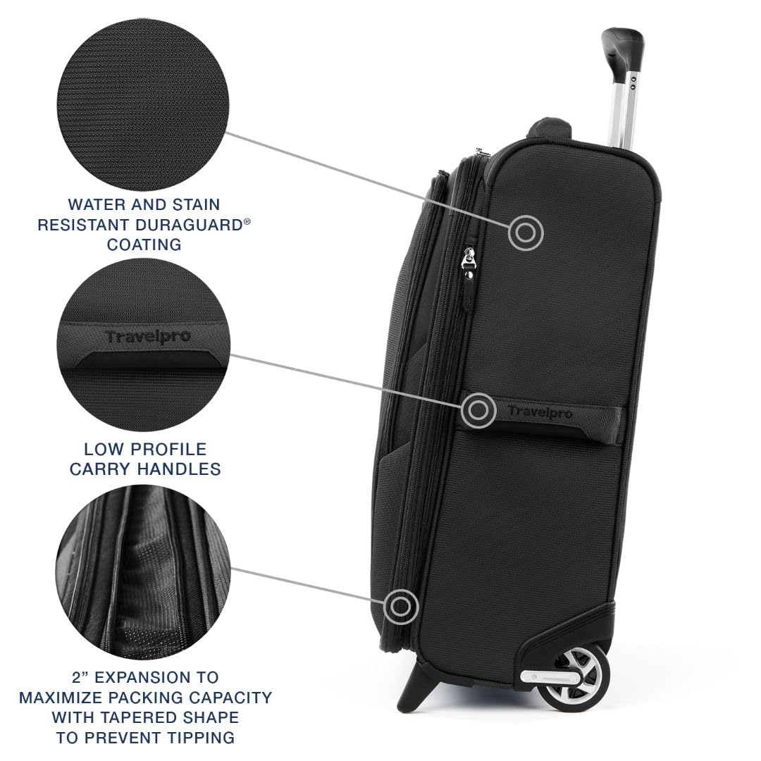 Travelpro Maxlite 5 Softside Expandable 22-Inch Carry-On Luggage - Lightweight 2-Wheel Upright Suitcase for Men & Women (Black) - Perfect for Business Trips, Weekend Getaways & Air Travel