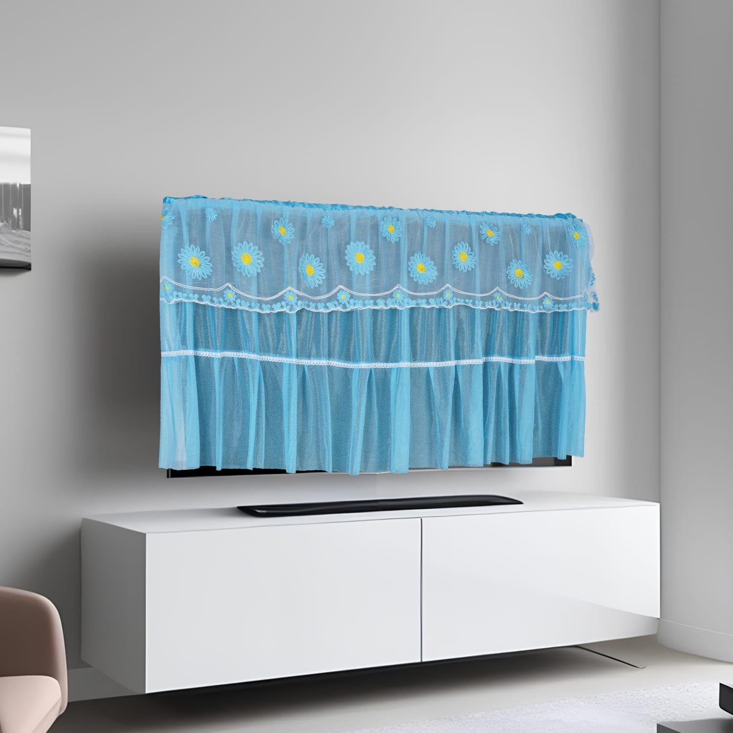 PowerUp Bar - Tempered Glass TV Cover for 28-34 Inch LCD/LED TVs, Anti-Scratch & Shatterproof Screen Protector (Blue) - Perfect for Living Room, Bedroom & Office Wall Mounting