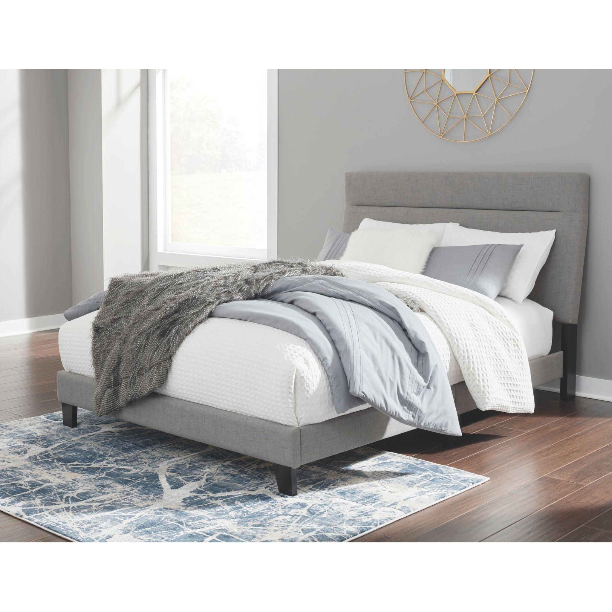 Adelloni Queen Upholstered Bed Frame with Upholstered Headboard - Soft Gray Fabric - Modern Bedroom Furniture for Master Bedroom & Guest Room