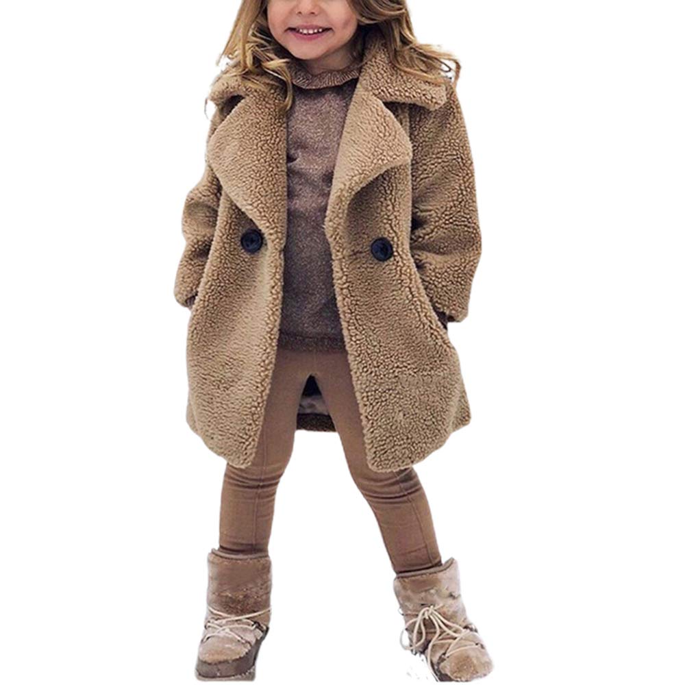 RRHSS Baby Girls Faux Fur Teddy Long Coat - Toddler Kids Winter Fleece Jacket with Hood | Warm Outerwear for Cold Weather | Perfect for Snow Days, Outdoor Play & Holiday Photos