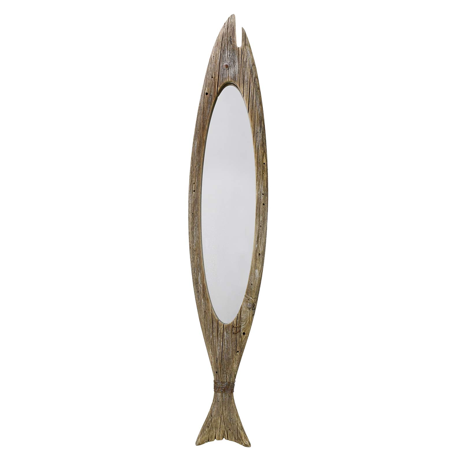 Linfevisi Decorative Fish Mirror - Rustic Wood Nautical Wall Decor, Hanging Wooden Fish Shaped Mirror for Bedroom, Living Room & Dressing Area | Thin Frame Wall-Mounted or Standing Mirror | Perfect for Coastal, Farmhouse & Boho Home Decor