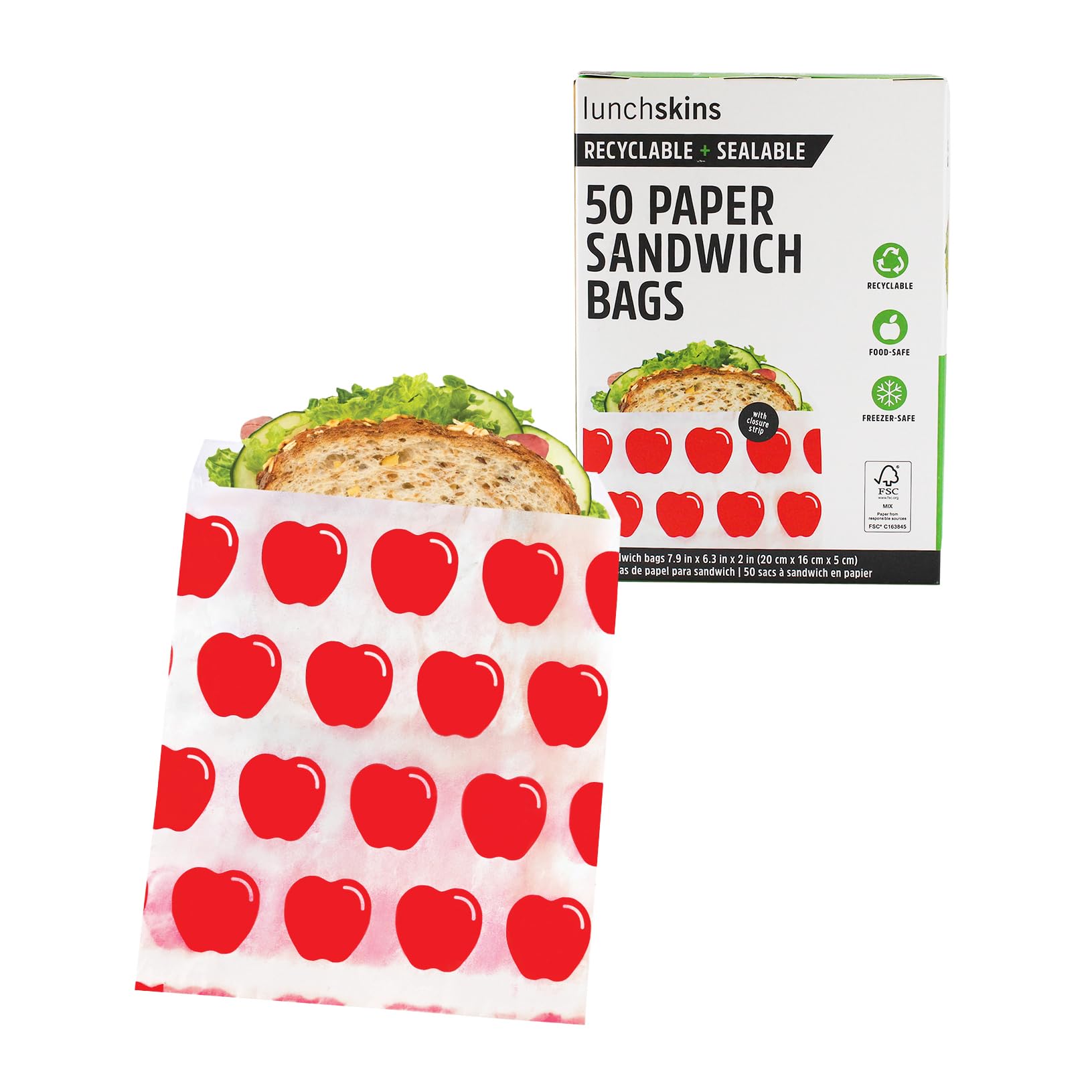 Eco-Friendly Lunchskins Paper Sandwich Bags - Sealable, Recyclable & Grease-Resistant Snack Bags for Kids & Adults - Self-Adhesive Closure Keeps Food Fresh - Perfect for School Lunches, Picnics, Office Meals & Home Use - BPA-Free Disposable Food Storage Solution