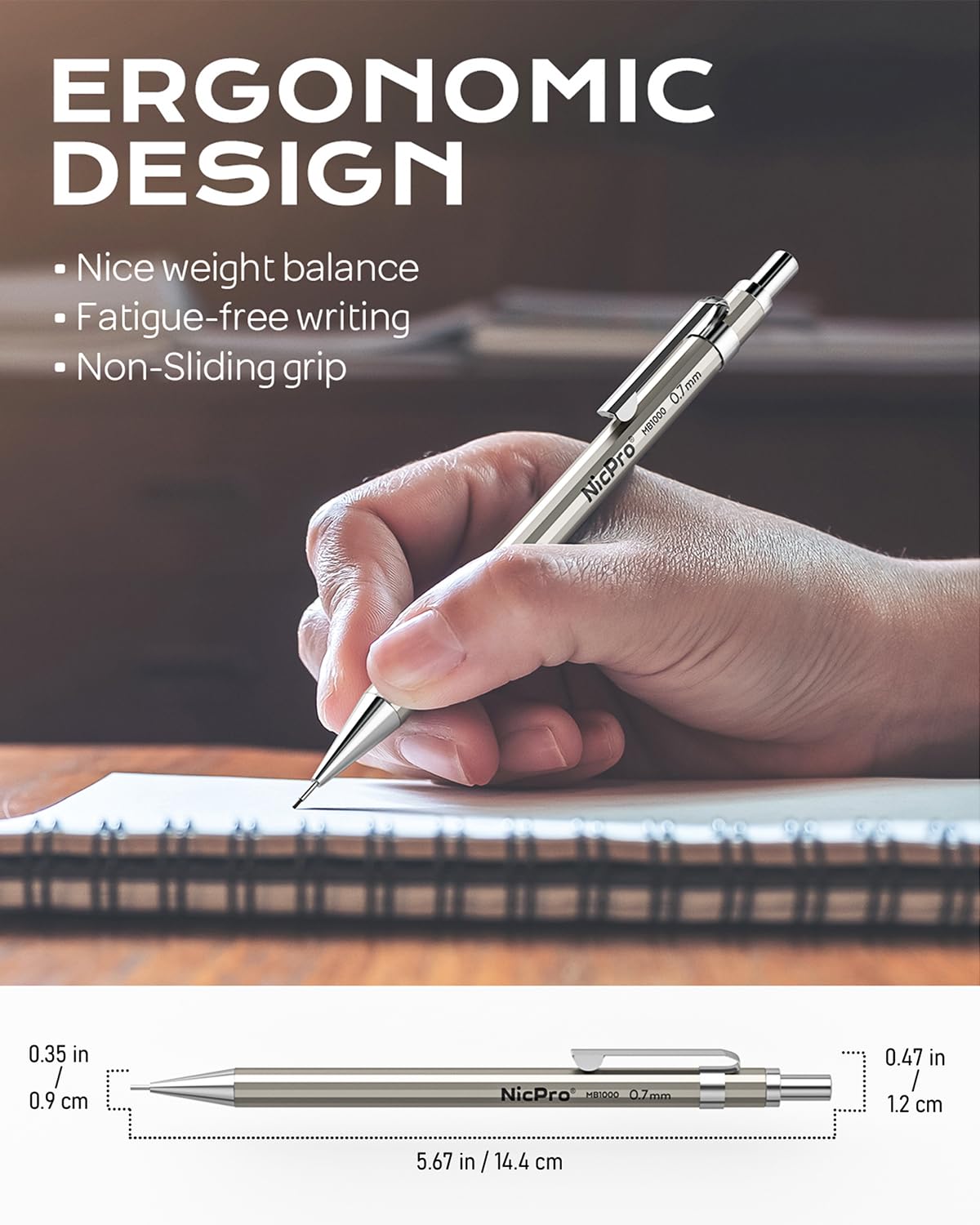Nicpro 8 Pack 0.5mm & 0.7mm Metal Mechanical Pencils Set - Professional Drafting Pencils for Artists, Writing, Sketching & Drawing - Includes 8 HB Lead Refills, 3PCS 4B Erasers & 9 Cap Erasers - Portable Case - Perfect for School, Office & Art Projects