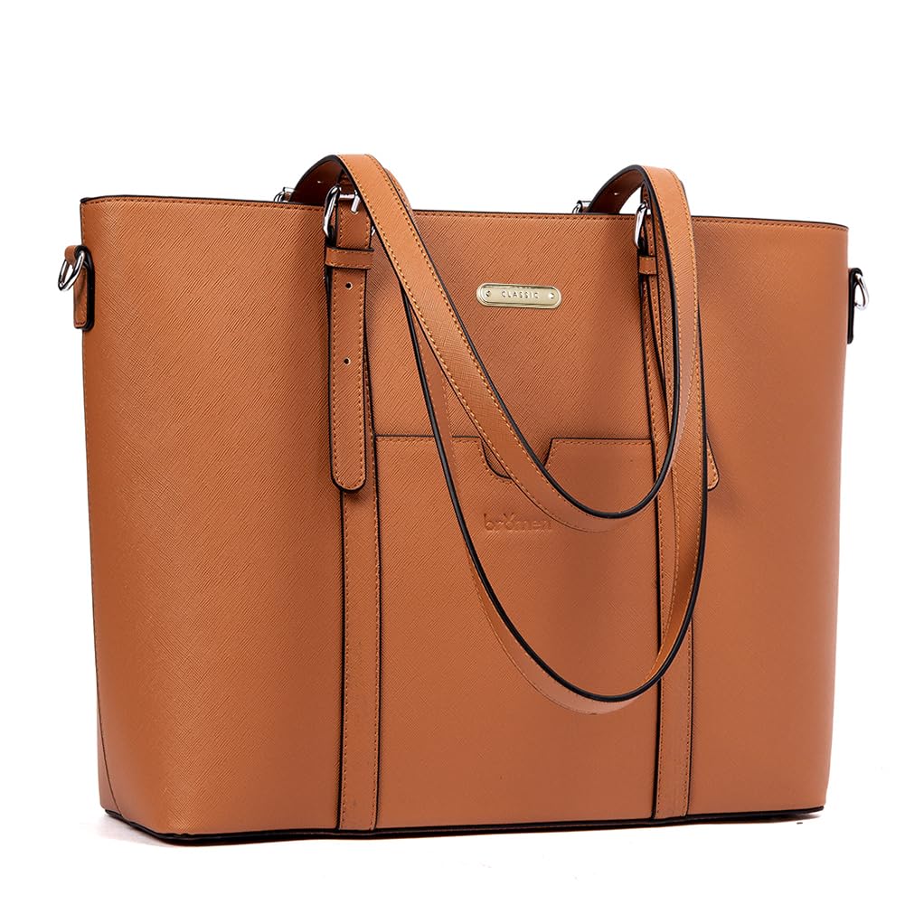 BROMEN Vintage Leather Laptop Tote Bag for Women - 15.6 Inch Work Briefcase Shoulder Handbag Purse for Business, Office & Travel