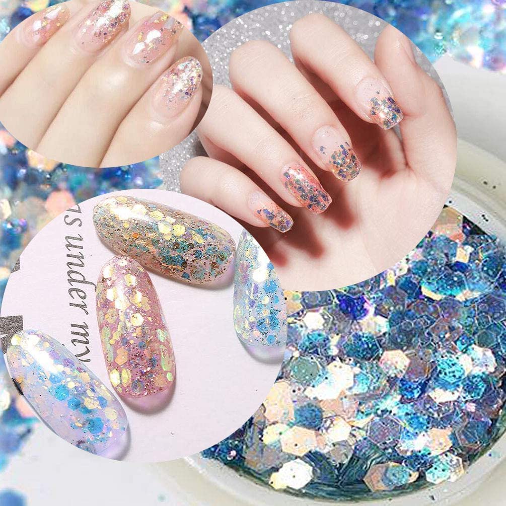 NAILWIND Holographic Nail Glitter Sequins Powder - 8PCS Chunky Glitter for Nails, Face, Body & Hair - Acrylic Nail Art, Manicure, Festival Makeup - Perfect for Parties, Halloween & Cosplay
