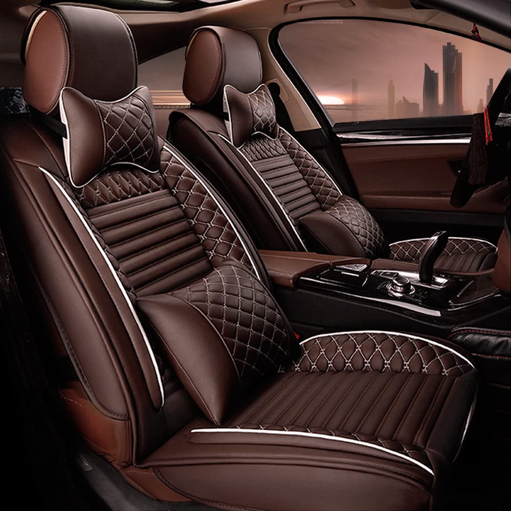 8 Series 840i Front Seat Covers - Premium Leatherette Car Seat Protectors (2Pcs, Brown) | Airbag Compatible & Universal Fit | Perfect for Daily Commute & Road Trips