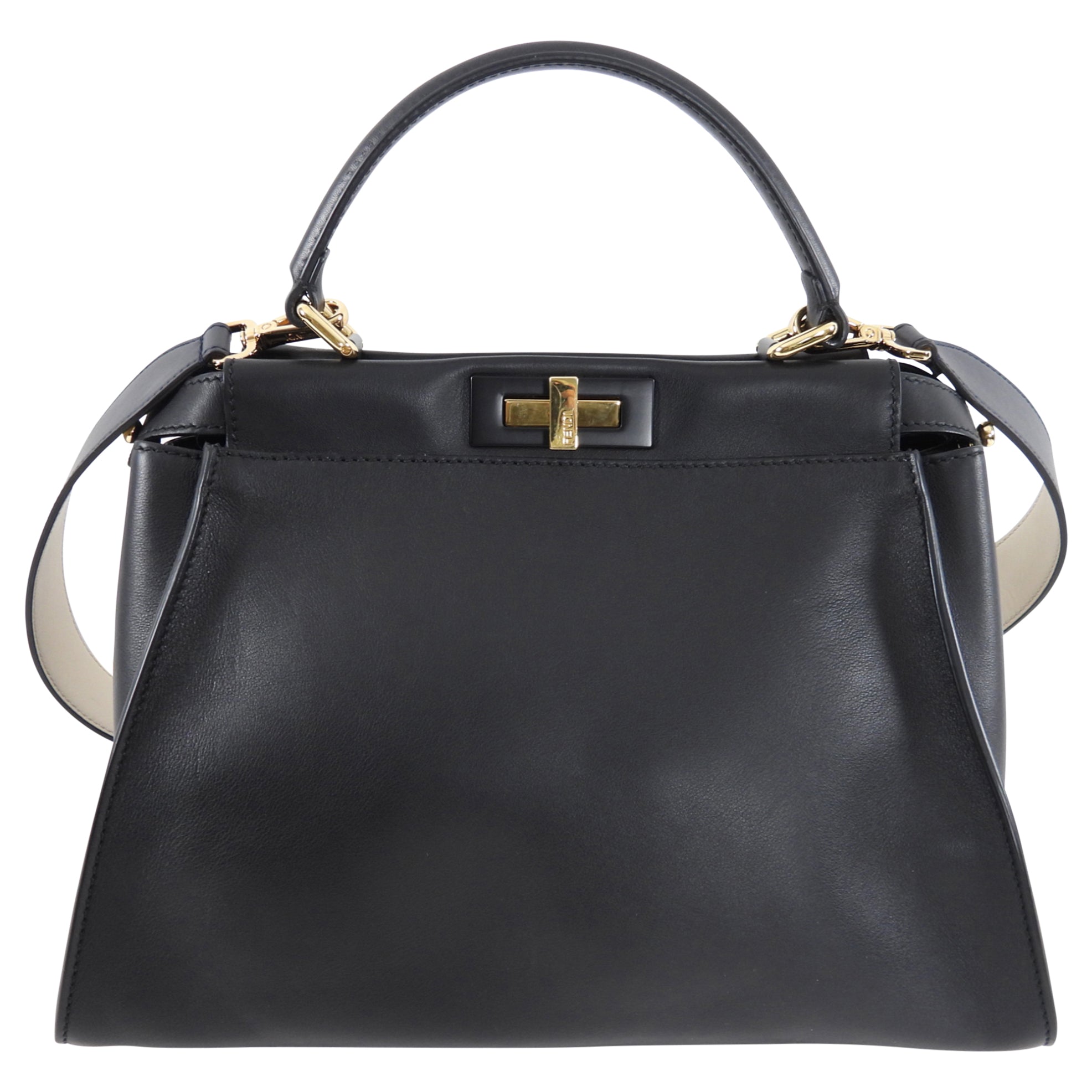 Fendi Black Leather Peekaboo Medium Two-Way Handbag - Luxury Designer Shoulder Bag for Women, Perfect for Work, Travel & Evening Events