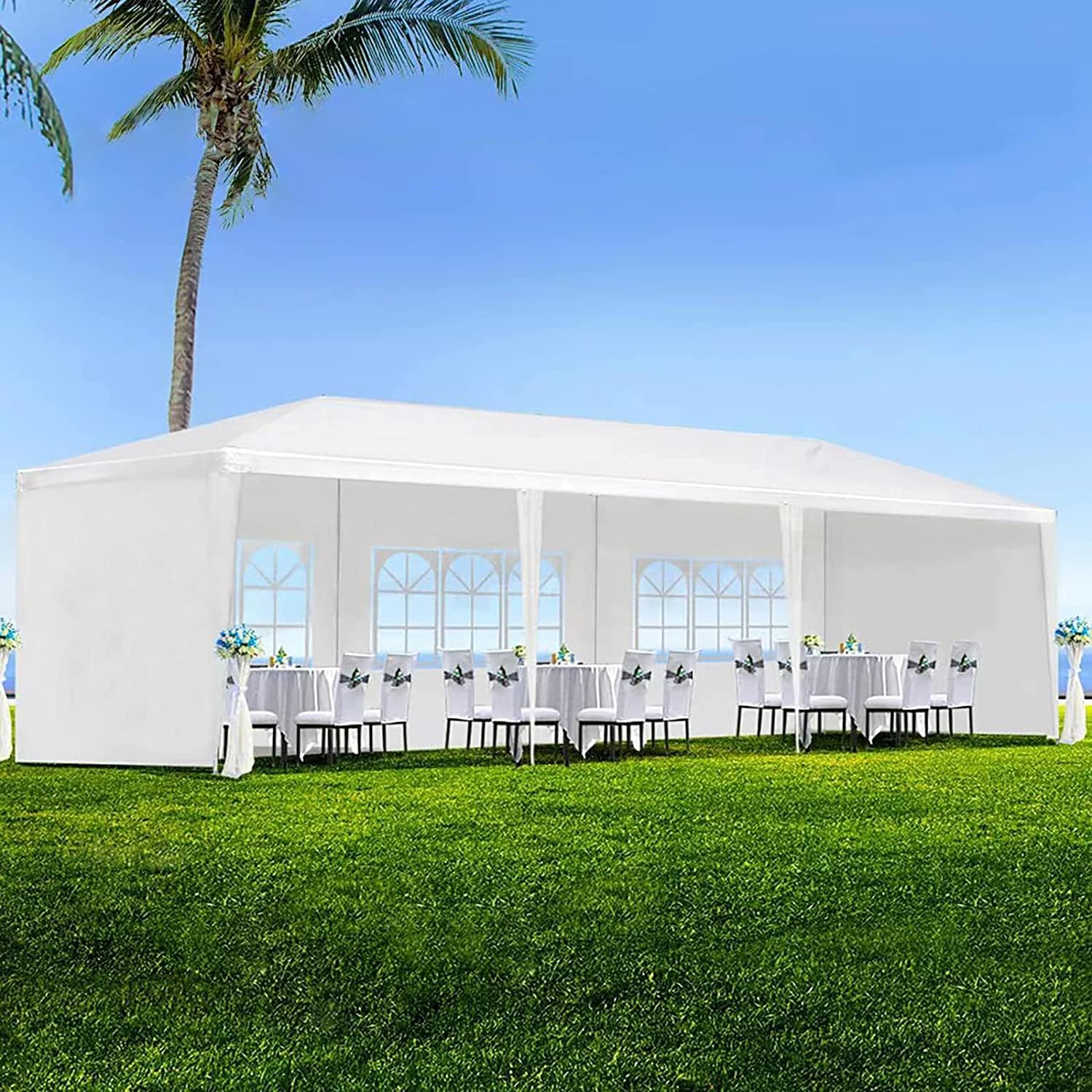 10'x30' White Outdoor Party Tent with 5 Removable Sidewalls - Large Canopy Tent for Weddings, Graduations, Birthdays & Backyard Events - Waterproof Garden & Patio Shelter for Outdoor Gatherings & Celebrations