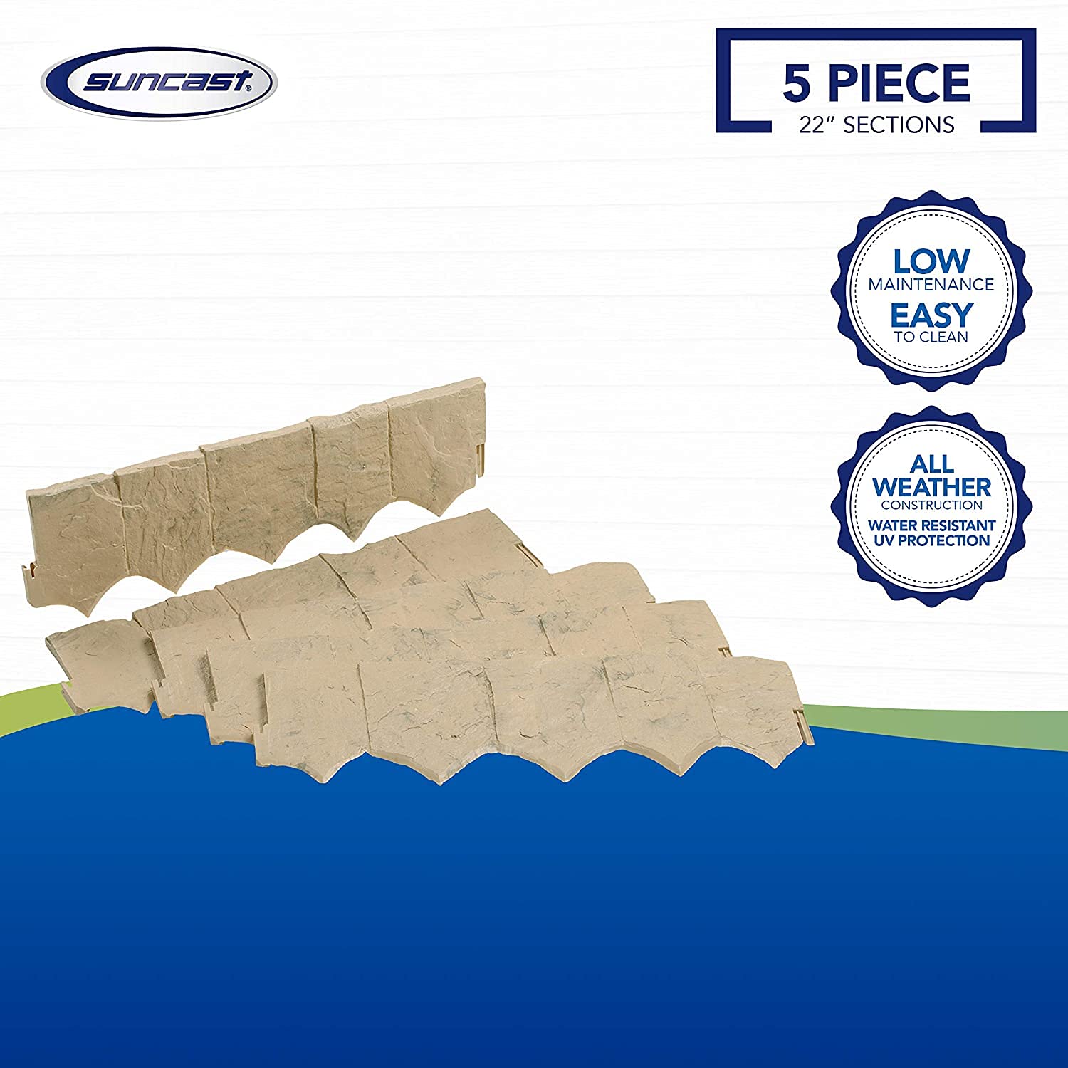Suncast Quick Edge Plastic Landscape Edging - 20 Pack of Decorative Rock Design Borders for Patios, Gardens & Outdoor Landscaping | Durable Multipurpose Edging for Yard, Flower Beds & Walkways